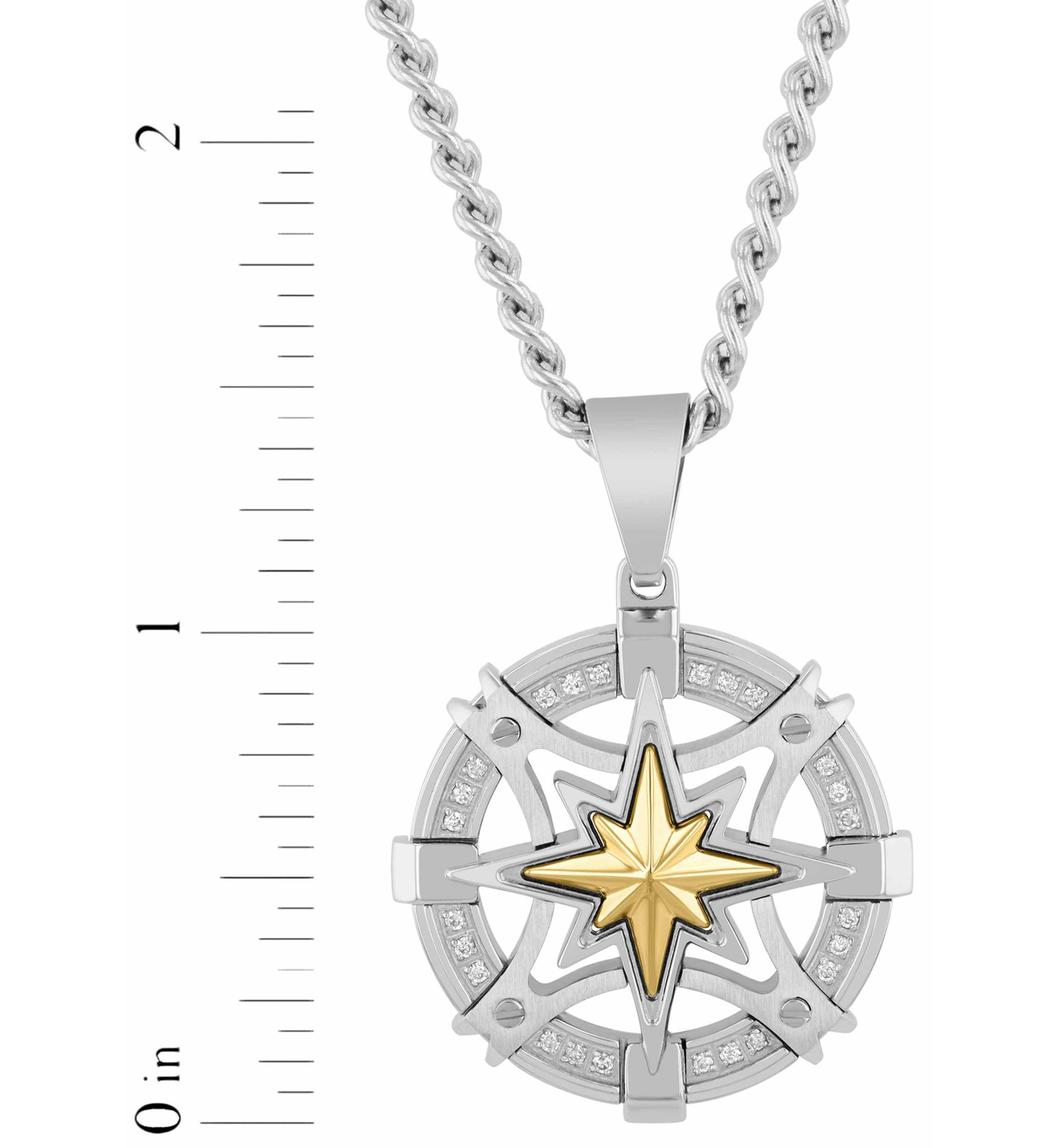 .12CTW Dia Stainless Steel with Yellow Compass Medallion Pendant