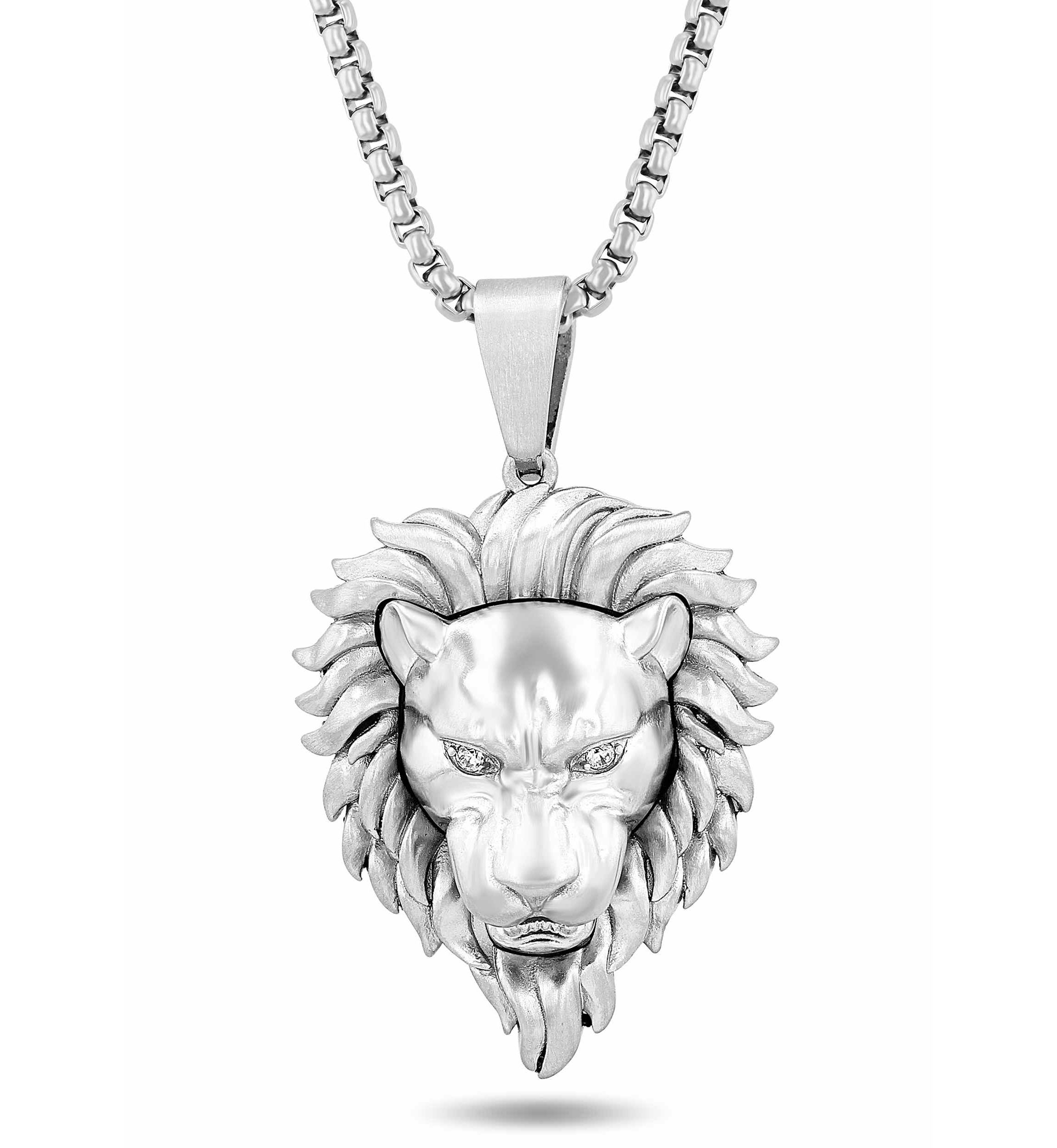 .05CTW Diamond Stainless Steel Lion Head Pendant