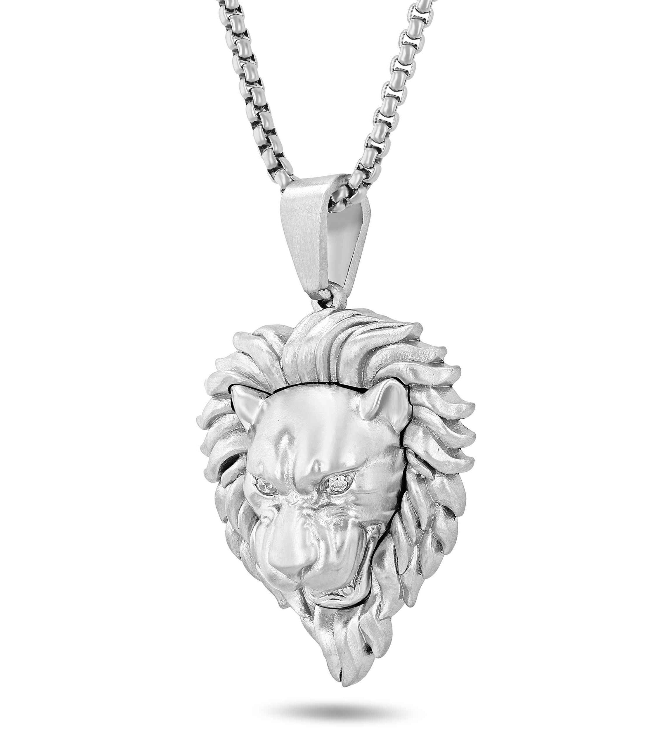 .05CTW Diamond Stainless Steel Lion Head Pendant