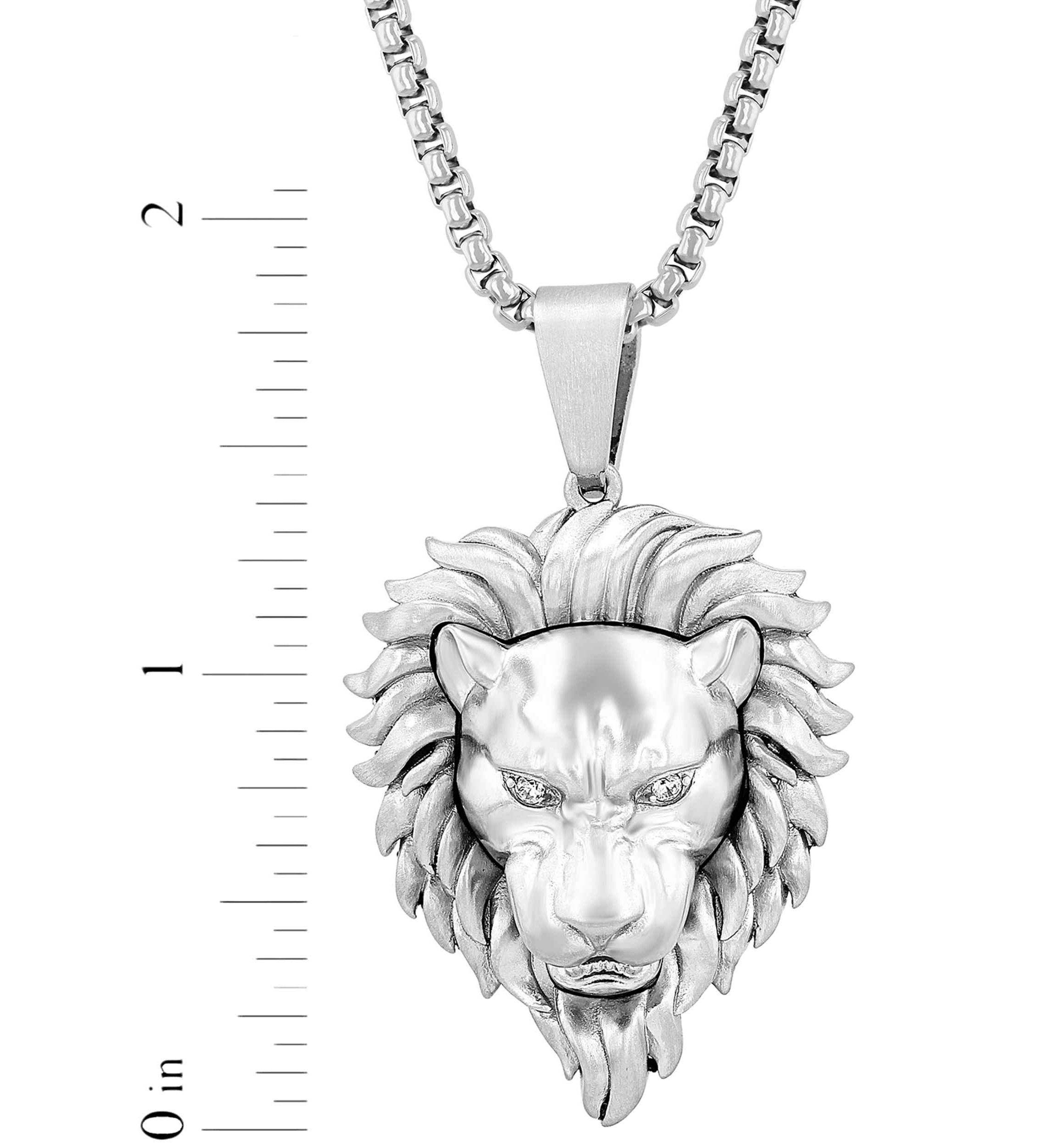 .05CTW Diamond Stainless Steel Lion Head Pendant