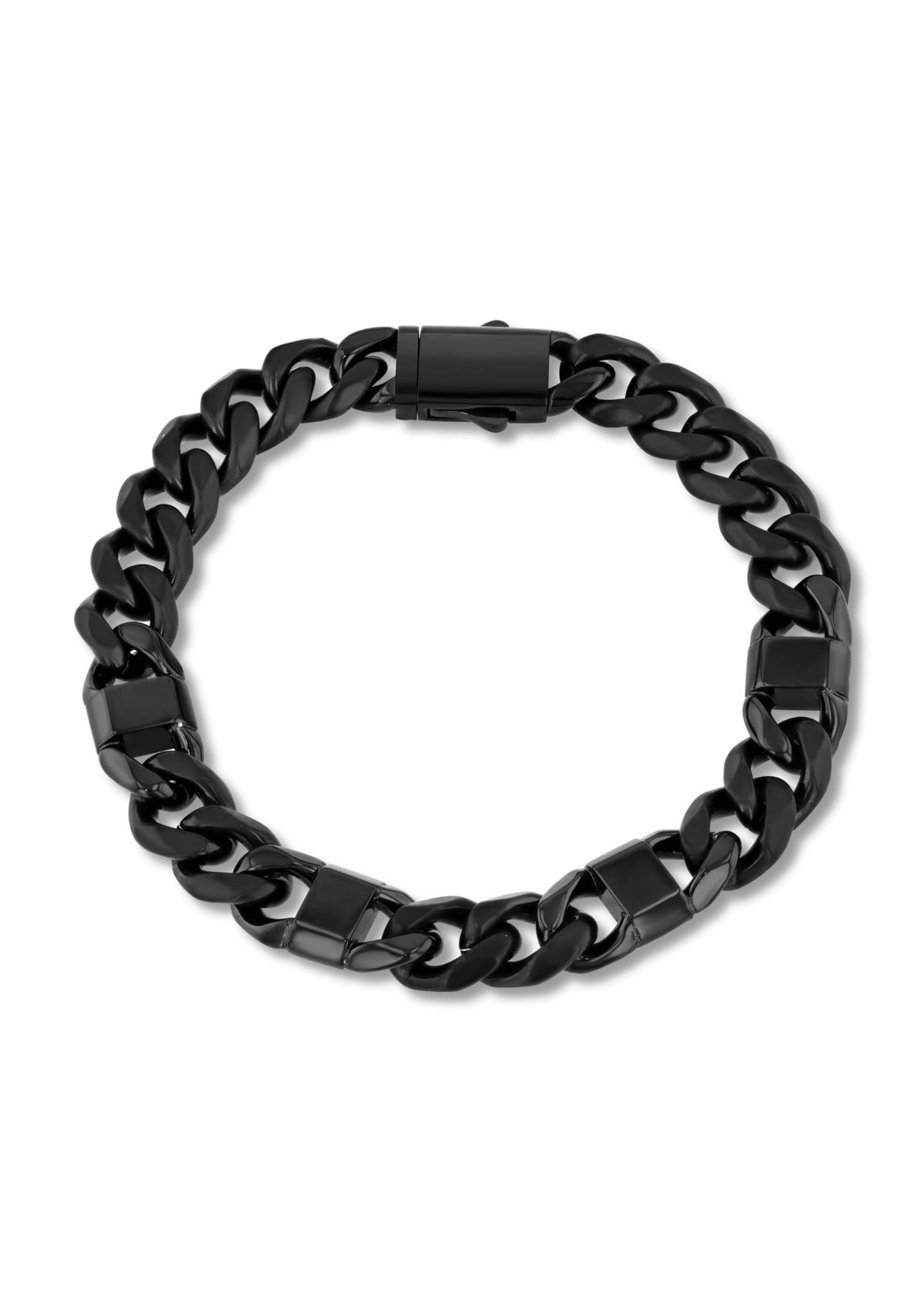 Stainless Steel Black Finish Square Station Link Bracelet