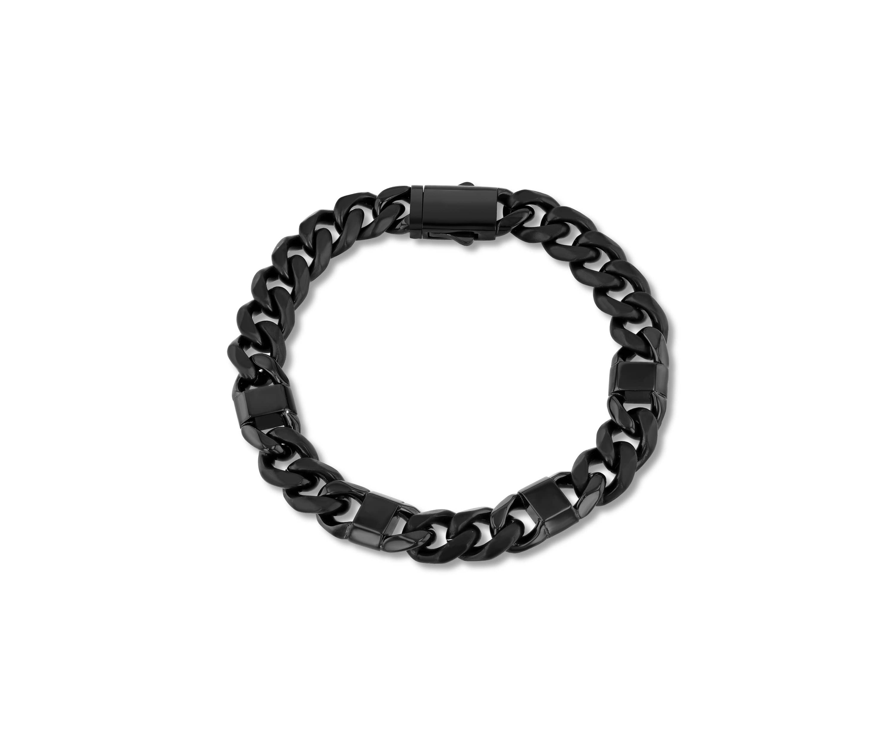 Stainless Steel Black Finish Square Station Link Bracelet