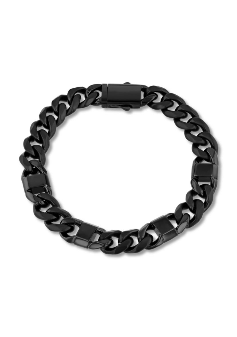 Stainless Steel Black Finish Square Station Link Bracelet