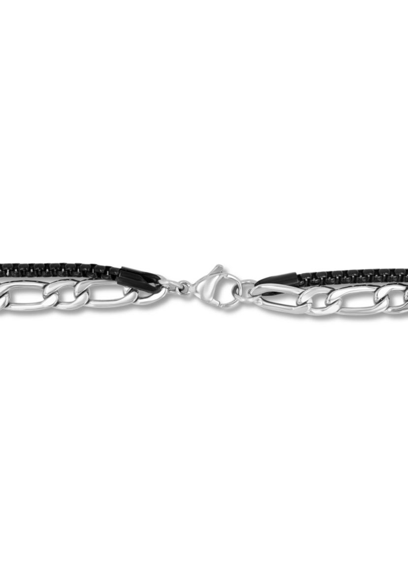 Mens Stainless Steel With Black IP Double Chain Cross Necklace