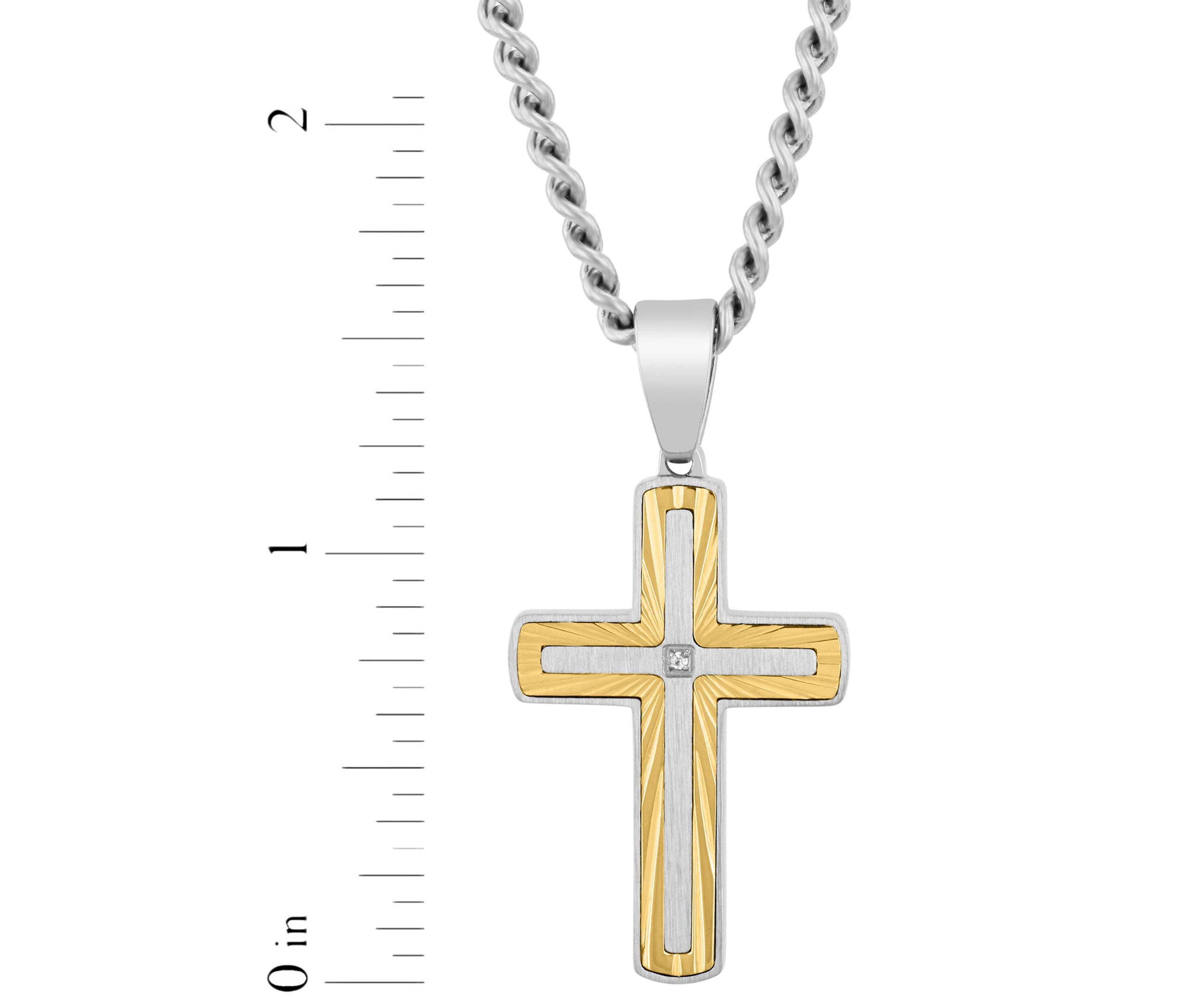 .01CT Diamond Accent Mens Stainless Steel Two-tone Yellow Finish Cross Pendant