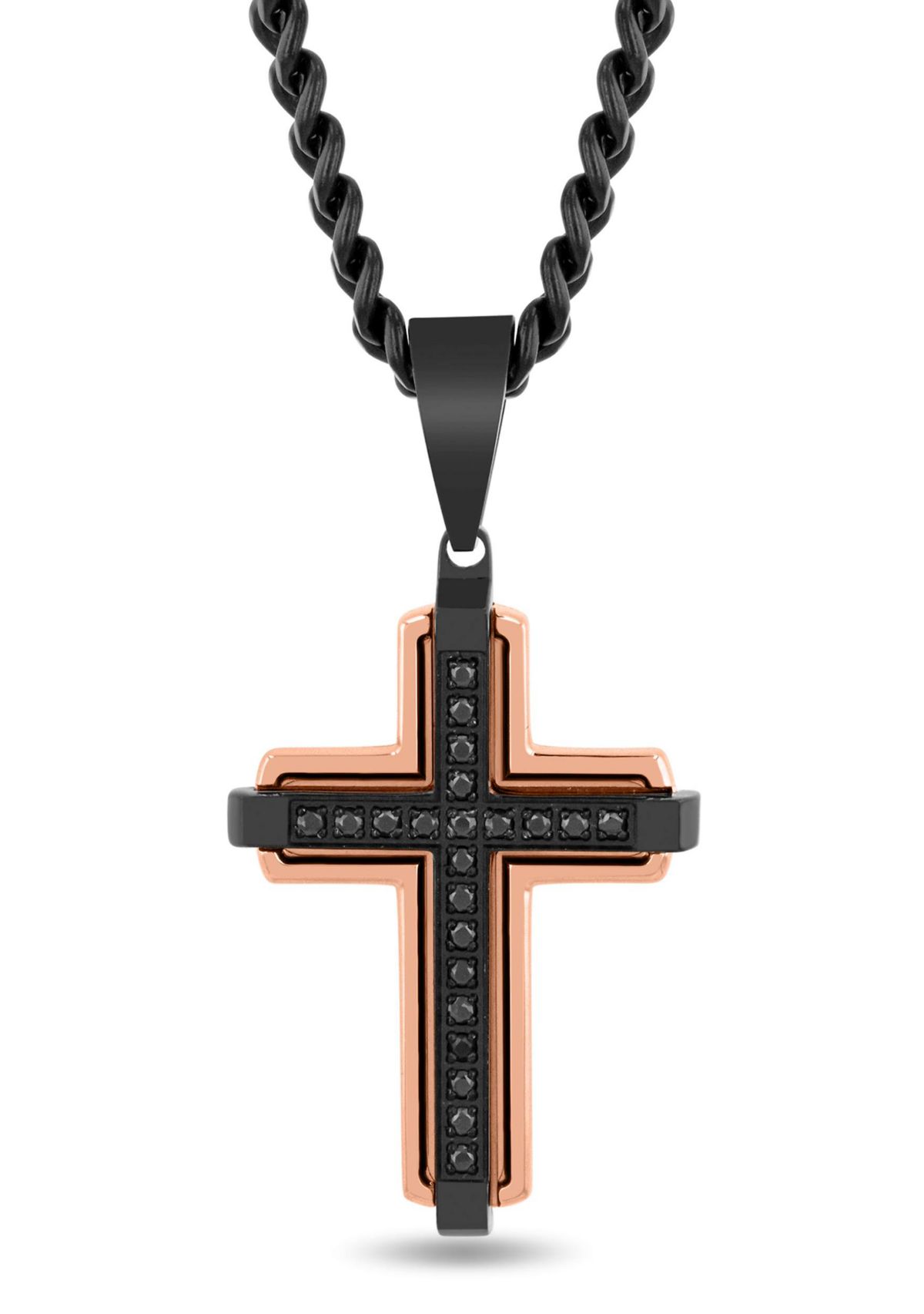 1/5CTW Black Diamond Mens Stainless Steel Two-tone Black and Rose Finish Cross Pendant