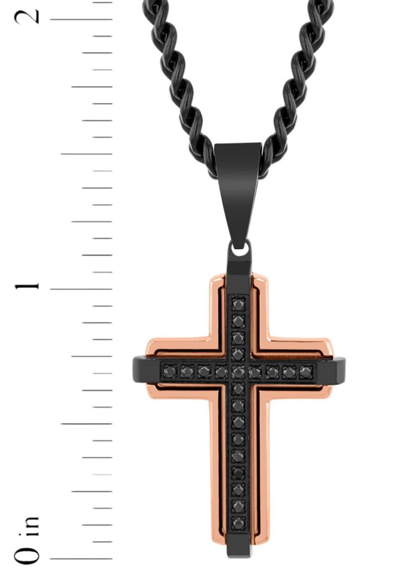 1/5CTW Black Diamond Mens Stainless Steel Two-tone Black and Rose Finish Cross Pendant