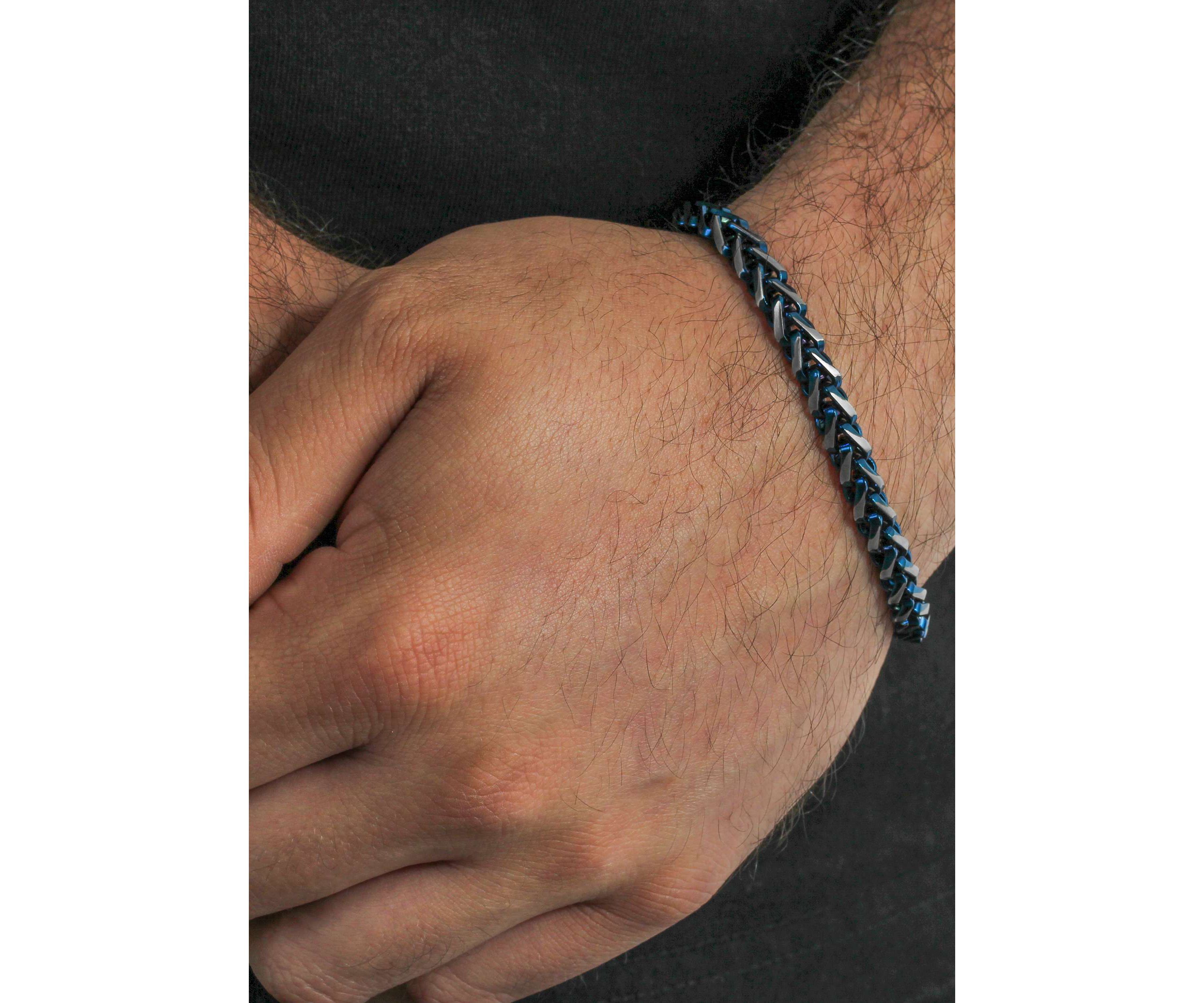 Mens Stainless Steel With Blue IP Franco Link Bracelet