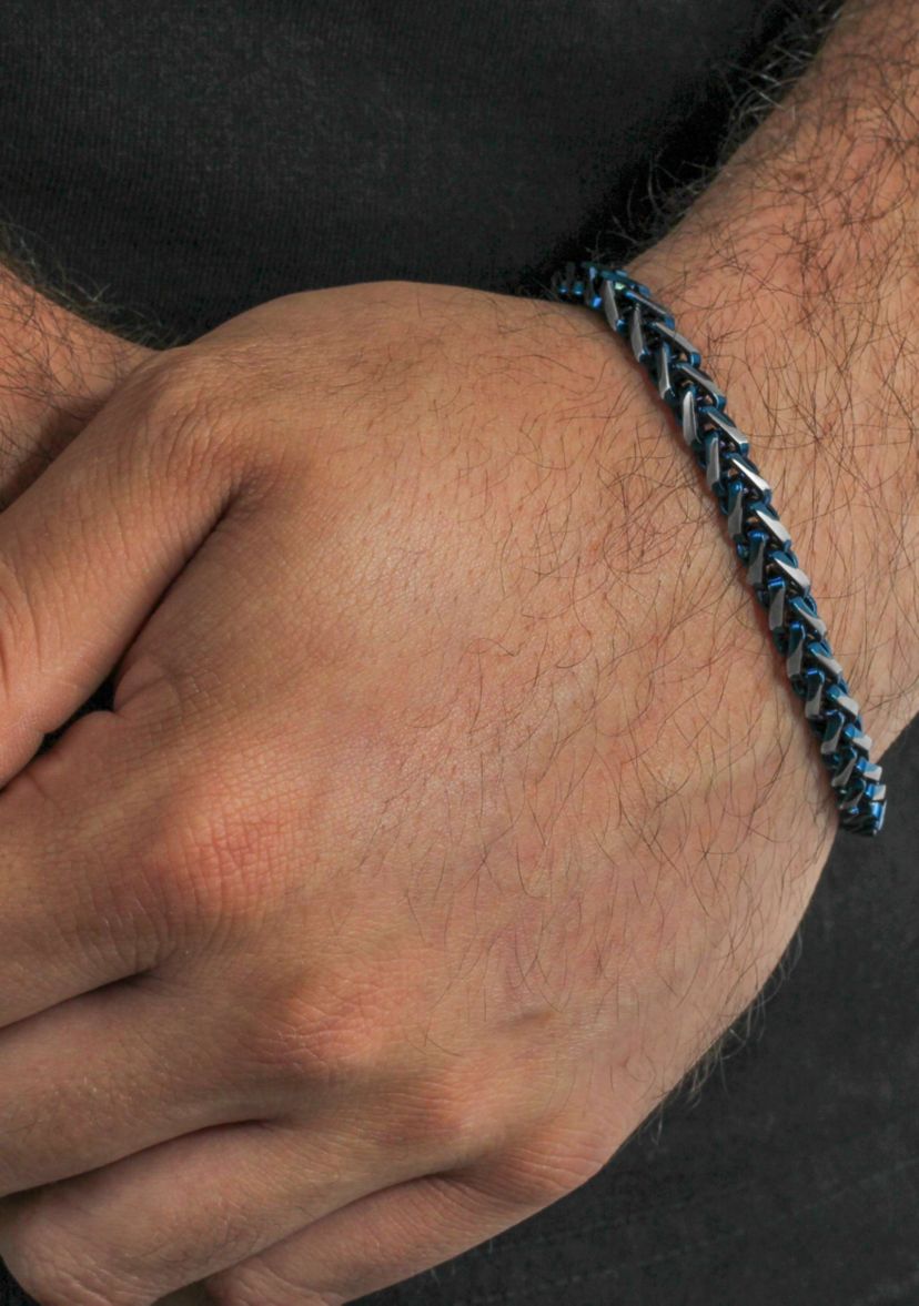 Mens Stainless Steel With Blue IP Franco Link Bracelet