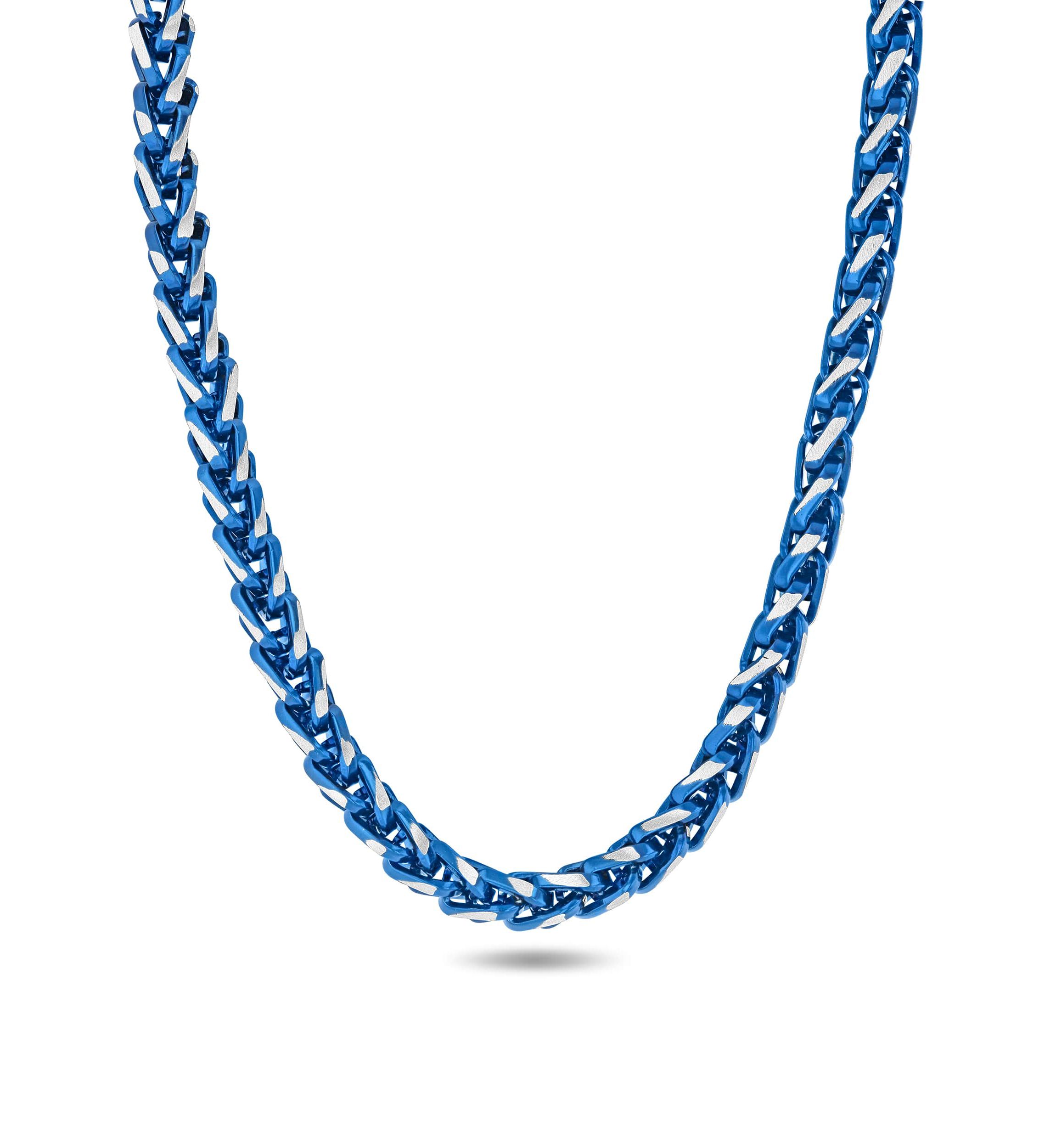 Mens Stainless Steel With Blue IP Franco Link Chain