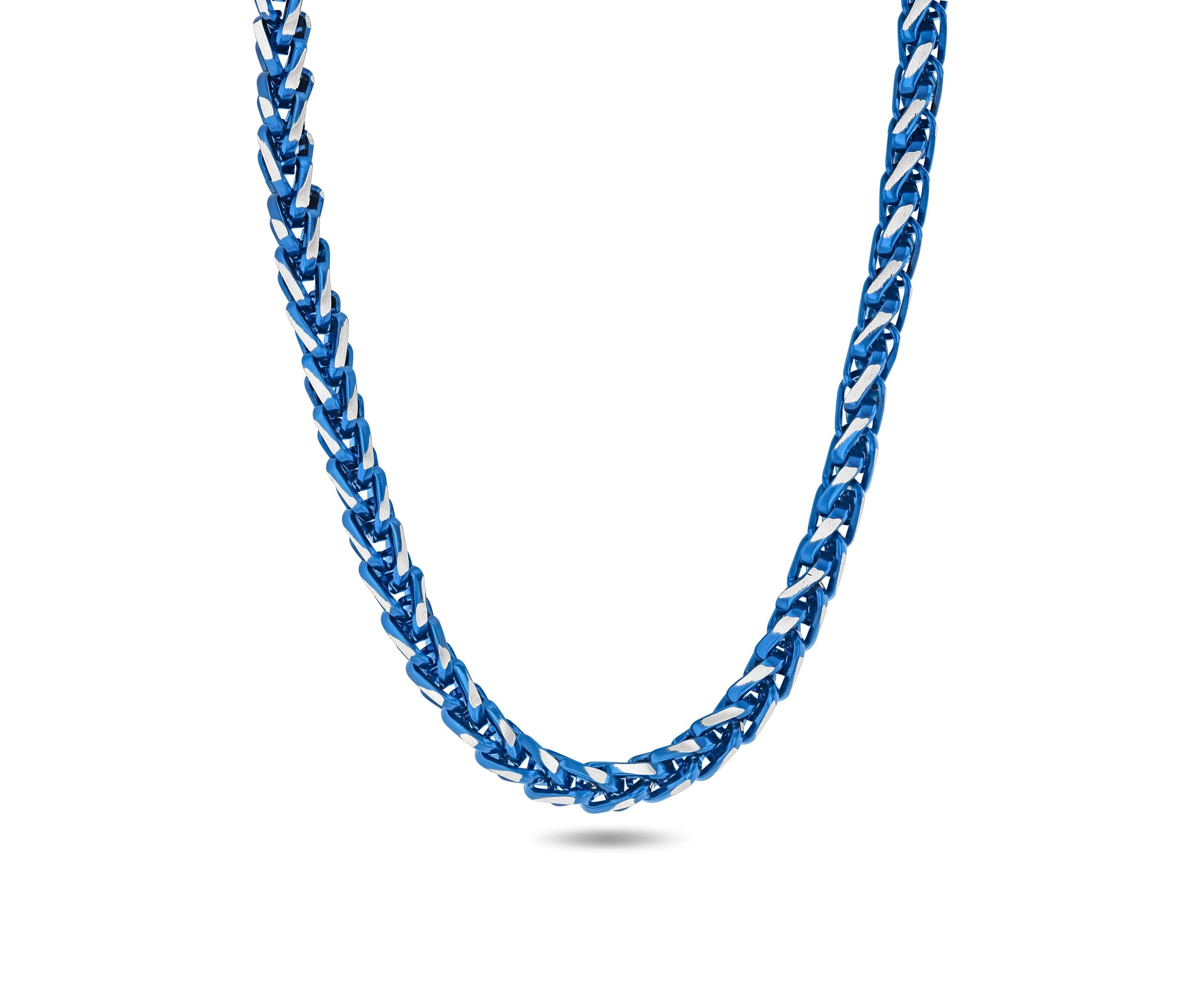 Mens Stainless Steel With Blue IP Franco Link Chain