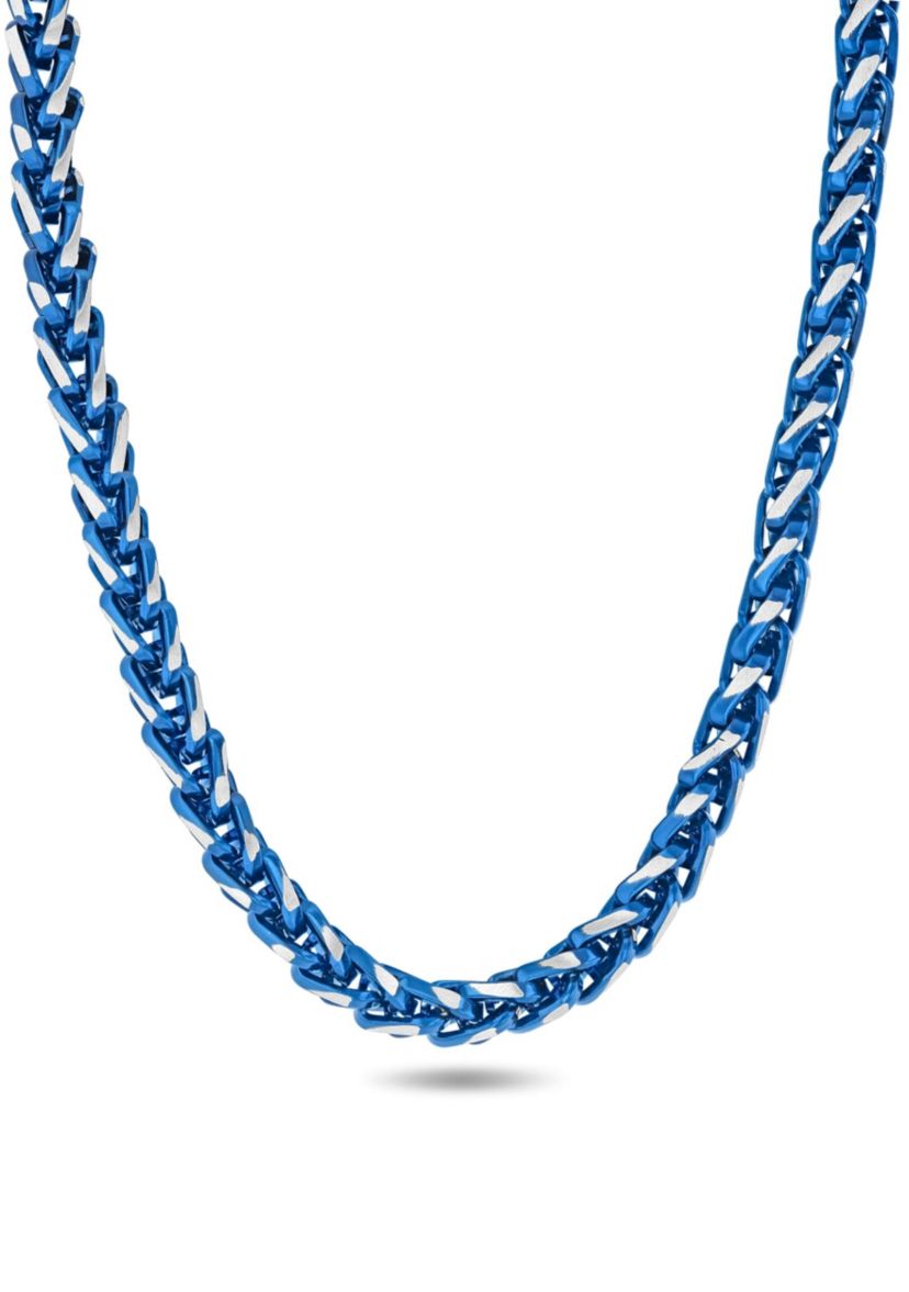 Mens Stainless Steel With Blue IP Franco Link Chain