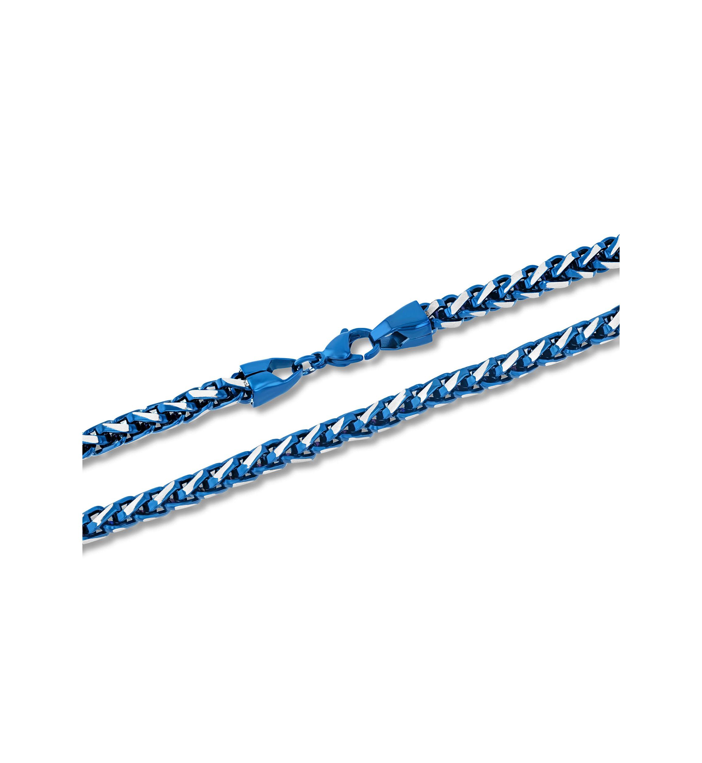 Mens Stainless Steel With Blue IP Franco Link Chain