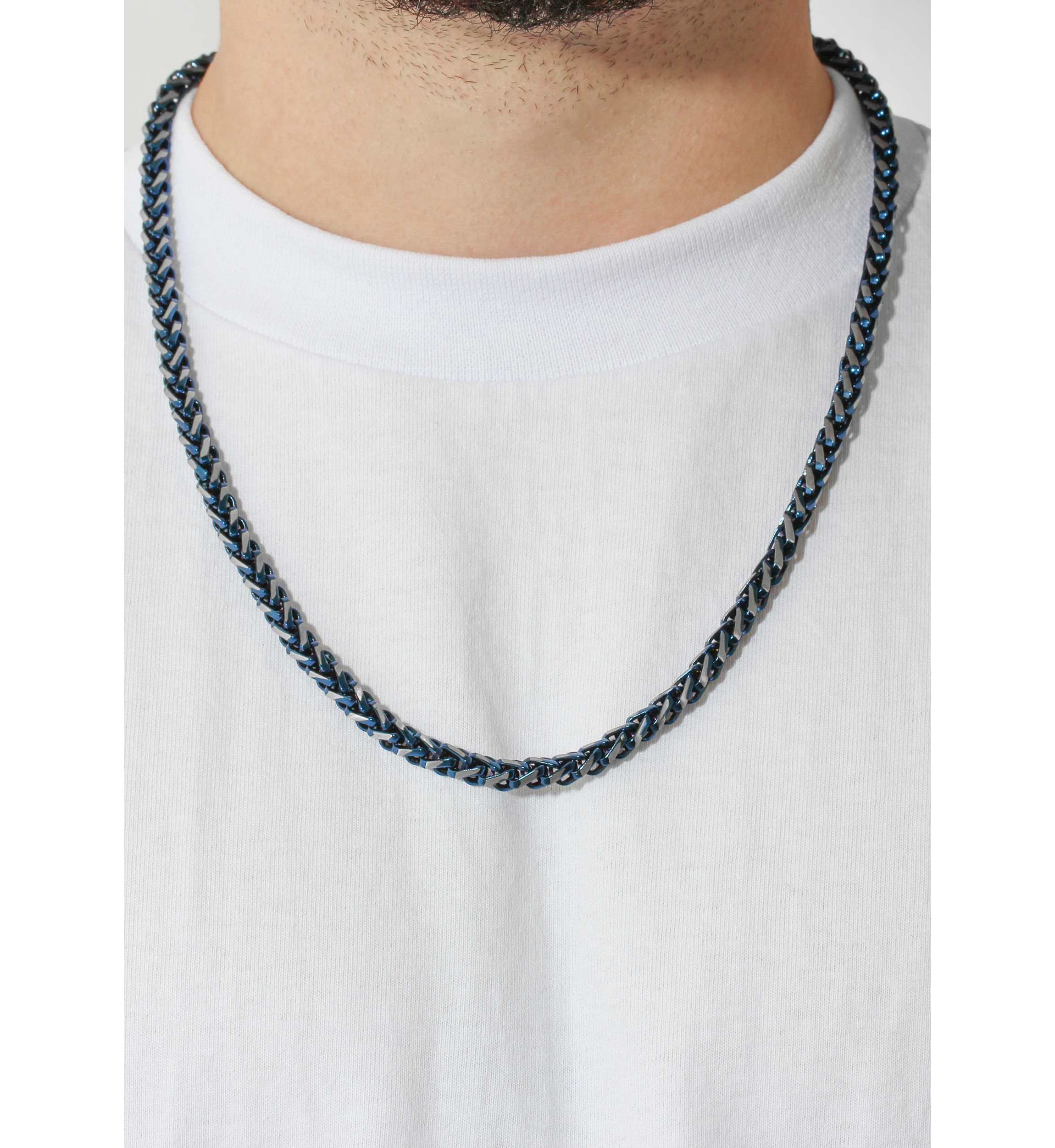 Mens Stainless Steel With Blue IP Franco Link Chain