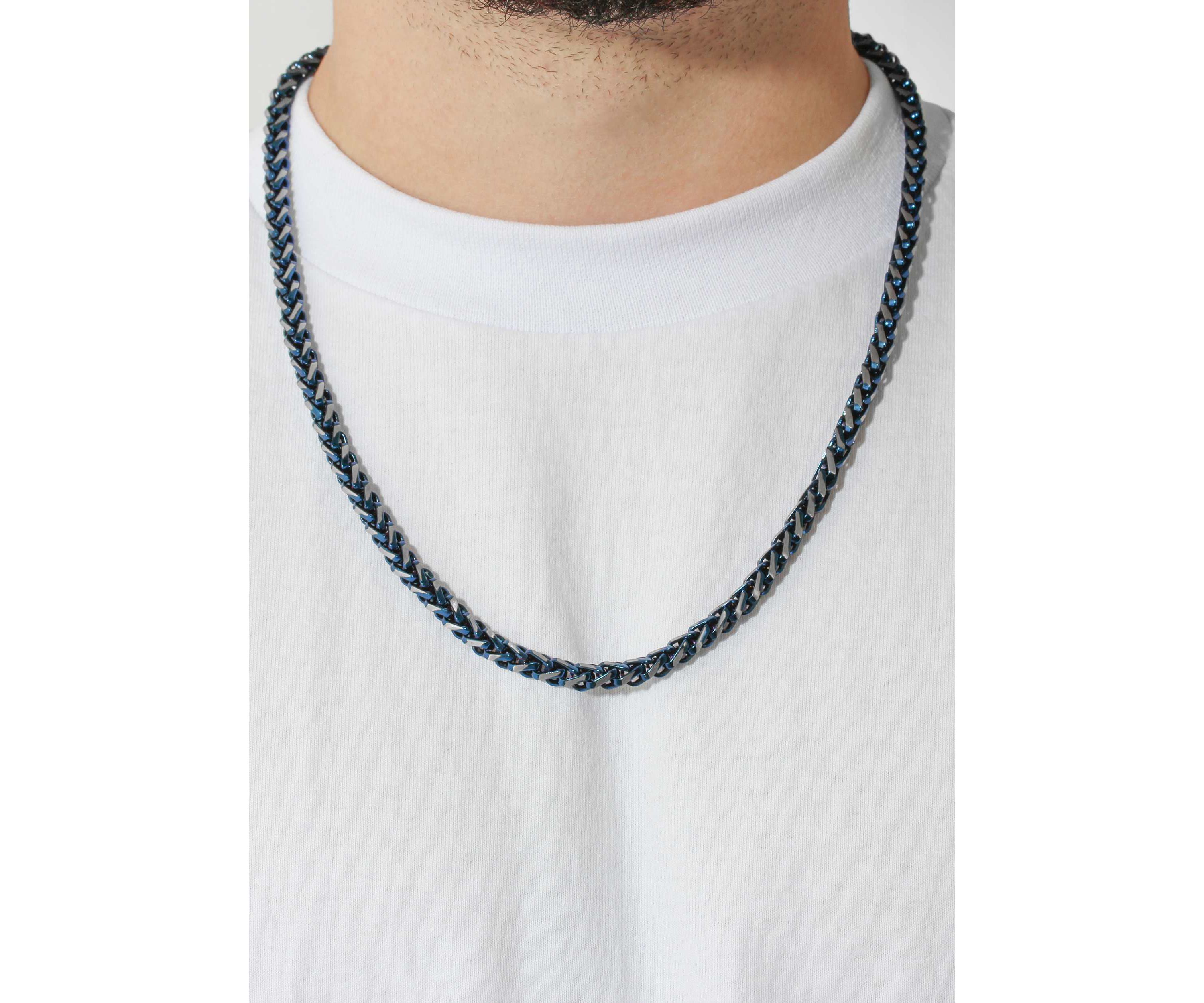 Mens Stainless Steel With Blue IP Franco Link Chain