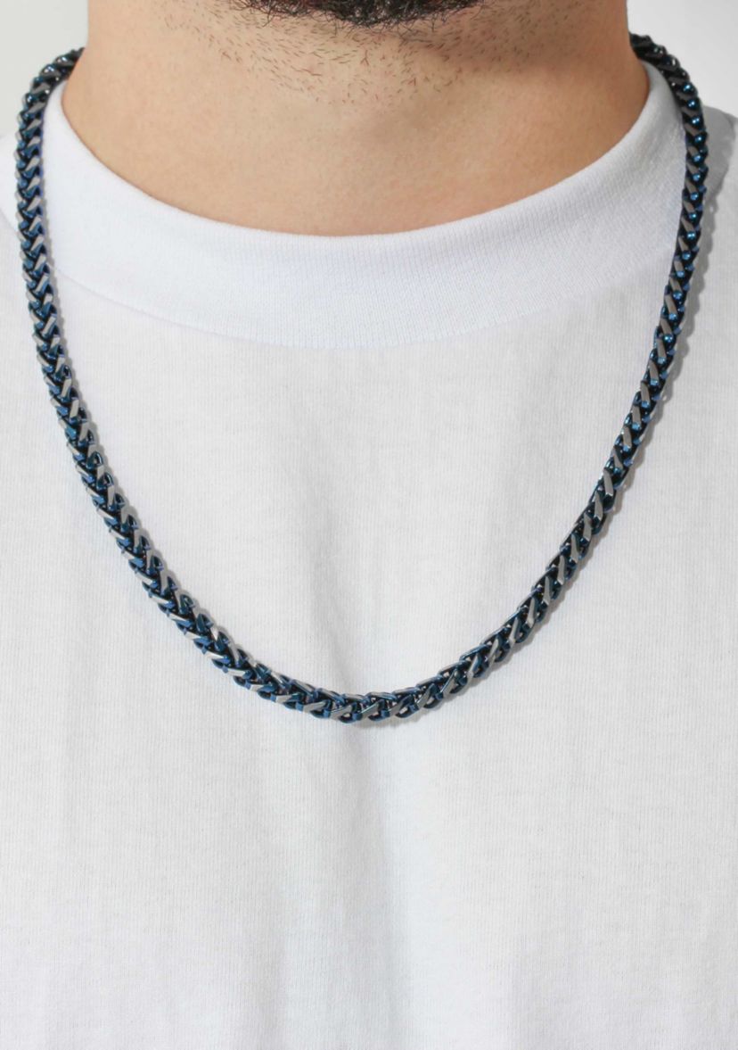 Mens Stainless Steel With Blue IP Franco Link Chain