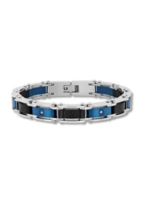 Belk & Co Men's Stainless Steel .07CTW Diamond Black And Blue IP Carbon Fiber Bracelet, 8.5 in