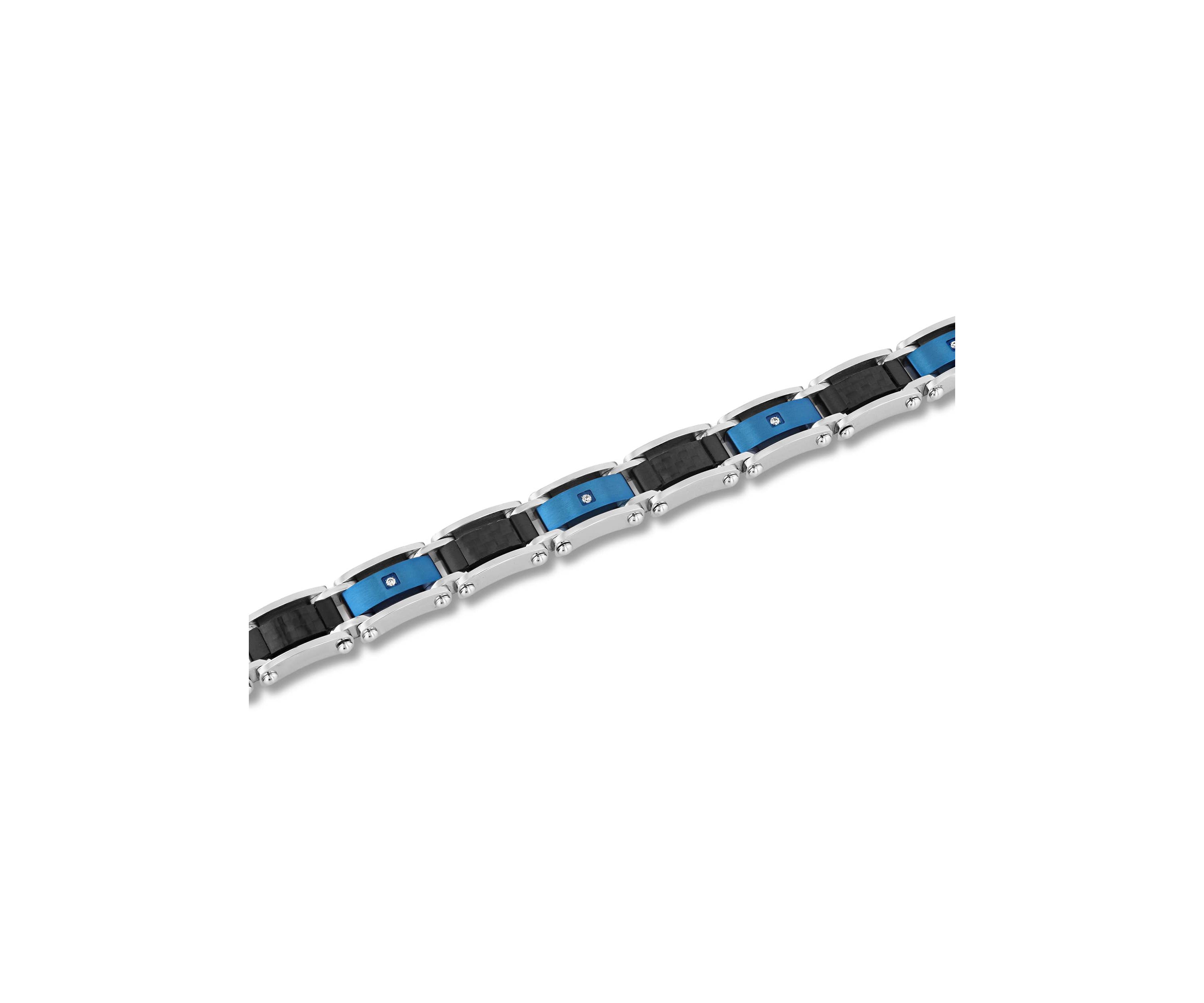 Mens Stainless Steel .07CTW Diamond Black And Blue IP Carbon Fiber Bracelet