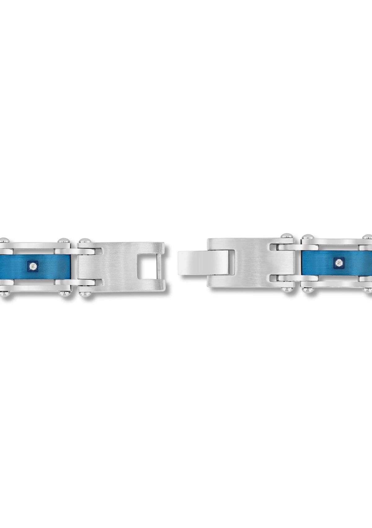 Mens Stainless Steel .07CTW Diamond Black And Blue IP Carbon Fiber Bracelet