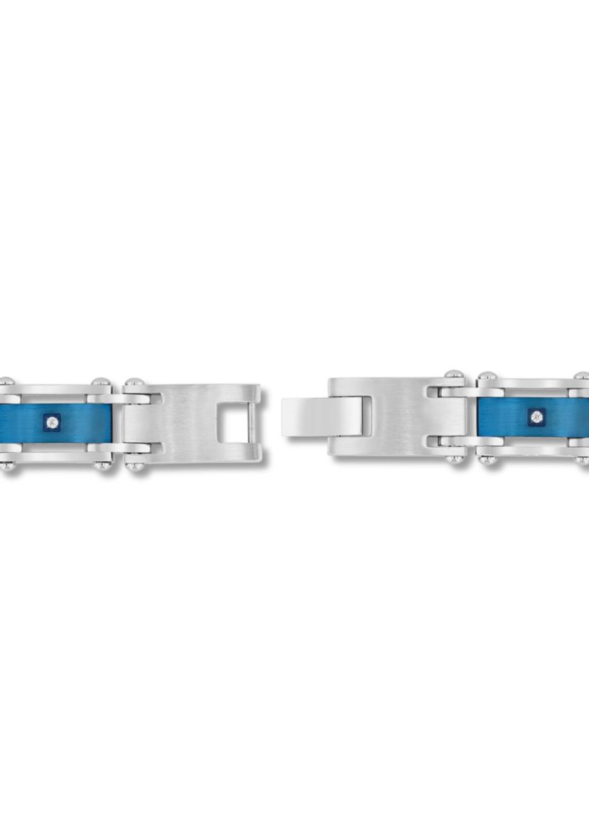 Mens Stainless Steel .07CTW Diamond Black And Blue IP Carbon Fiber Bracelet