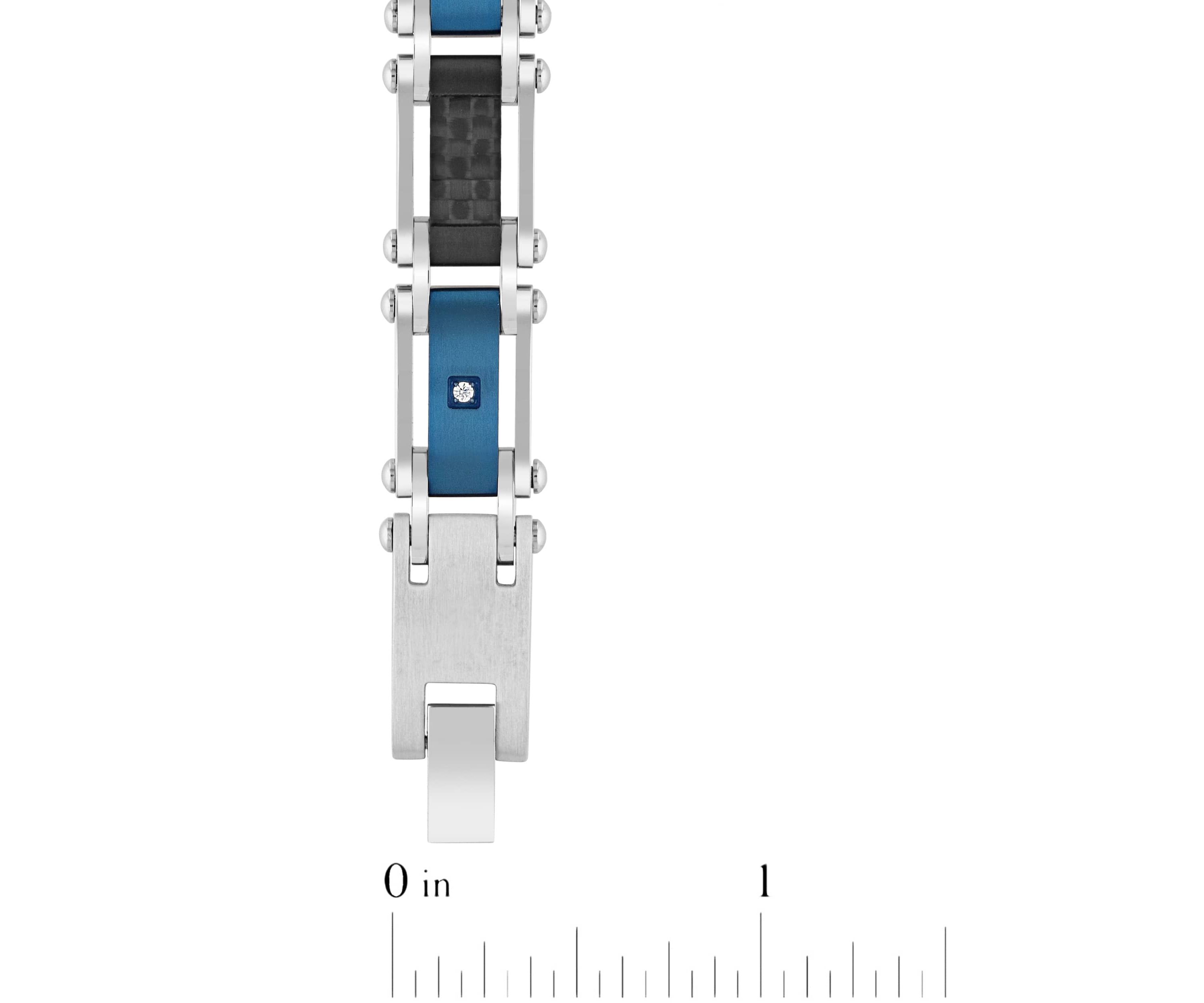 Mens Stainless Steel .07CTW Diamond Black And Blue IP Carbon Fiber Bracelet