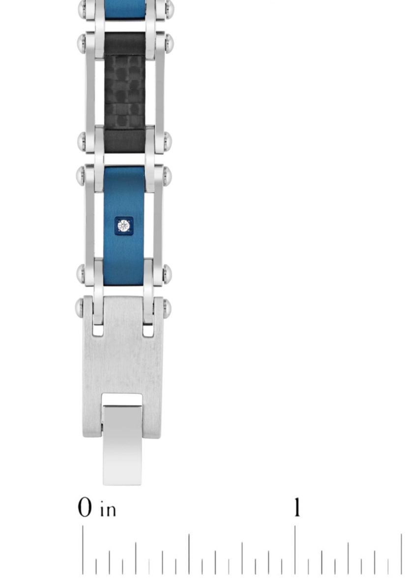 Mens Stainless Steel .07CTW Diamond Black And Blue IP Carbon Fiber Bracelet
