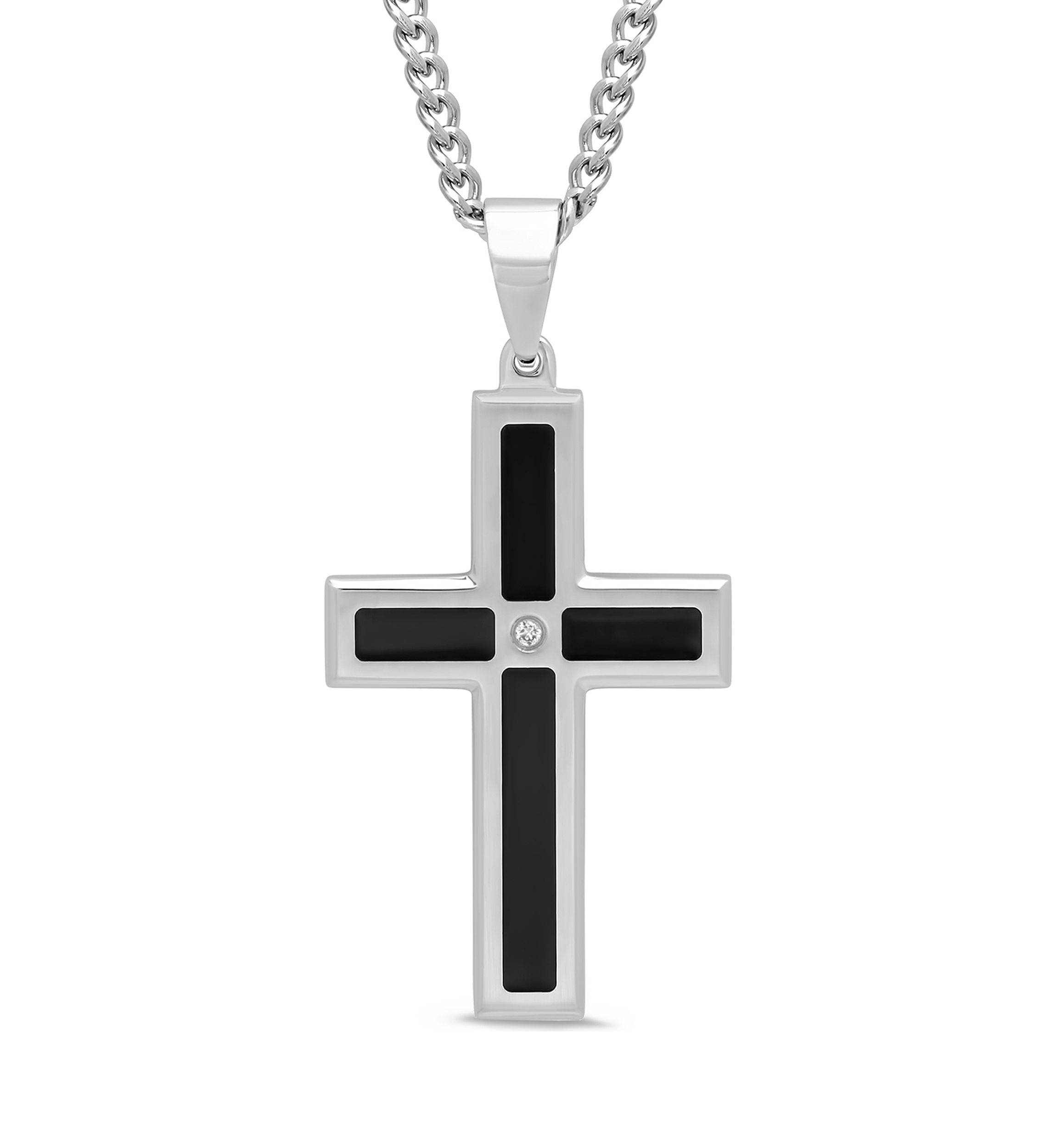 1/10 ct. t.w. Diamond Cross Pendant in Two-Tone Stainless Steel