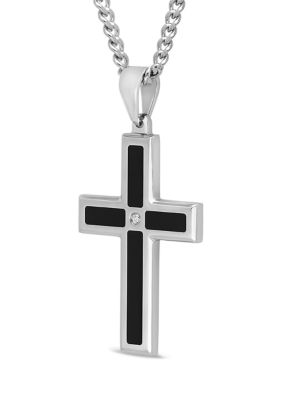1/10 ct. t.w. Diamond Cross Pendant in Two-Tone Stainless Steel