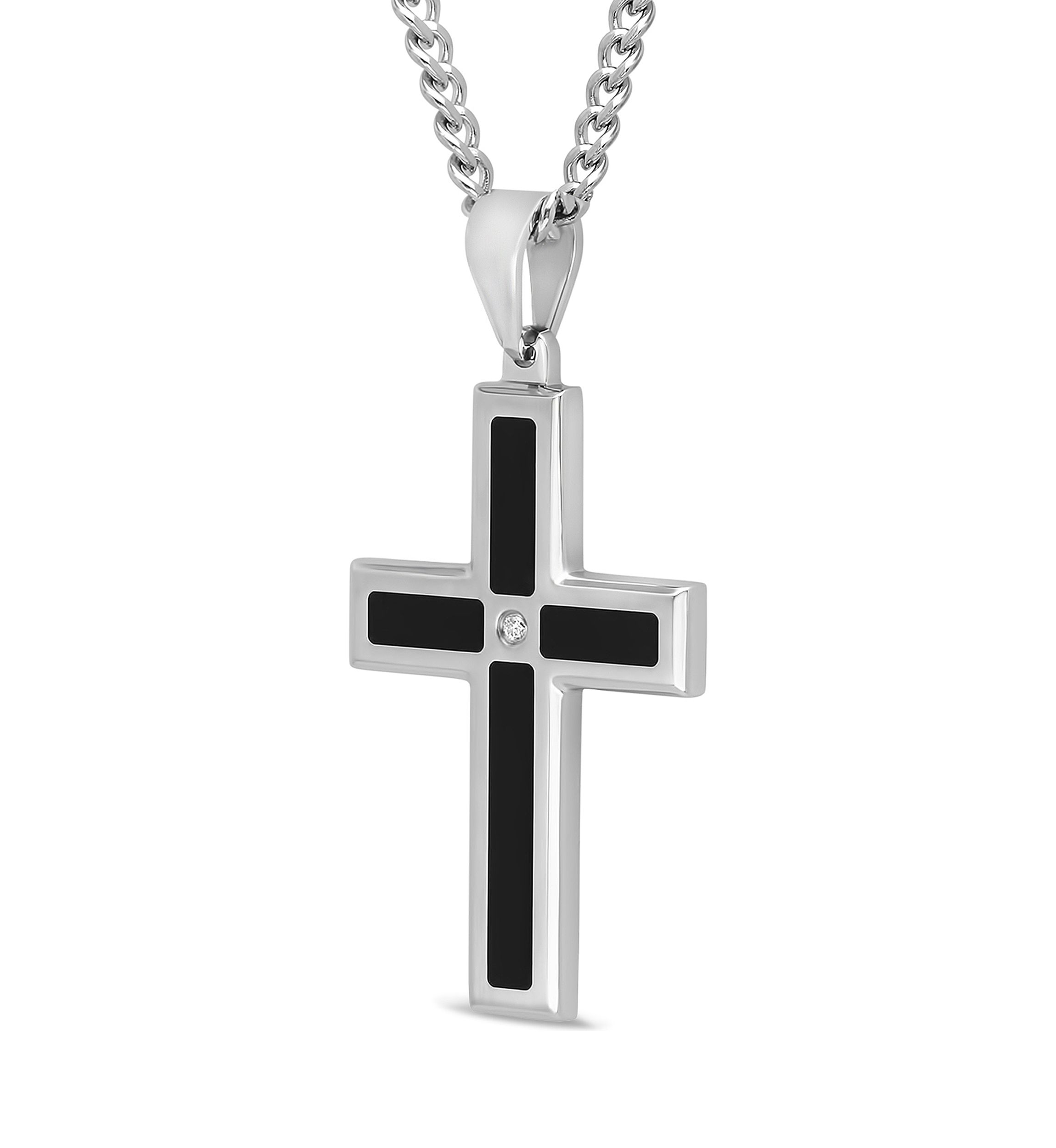 1/10 ct. t.w. Diamond Cross Pendant in Two-Tone Stainless Steel