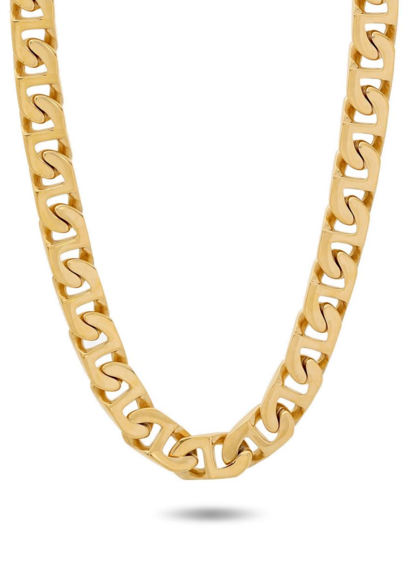 Mens Stainless Steel Yellow Finish 24" Mariner Link Chain