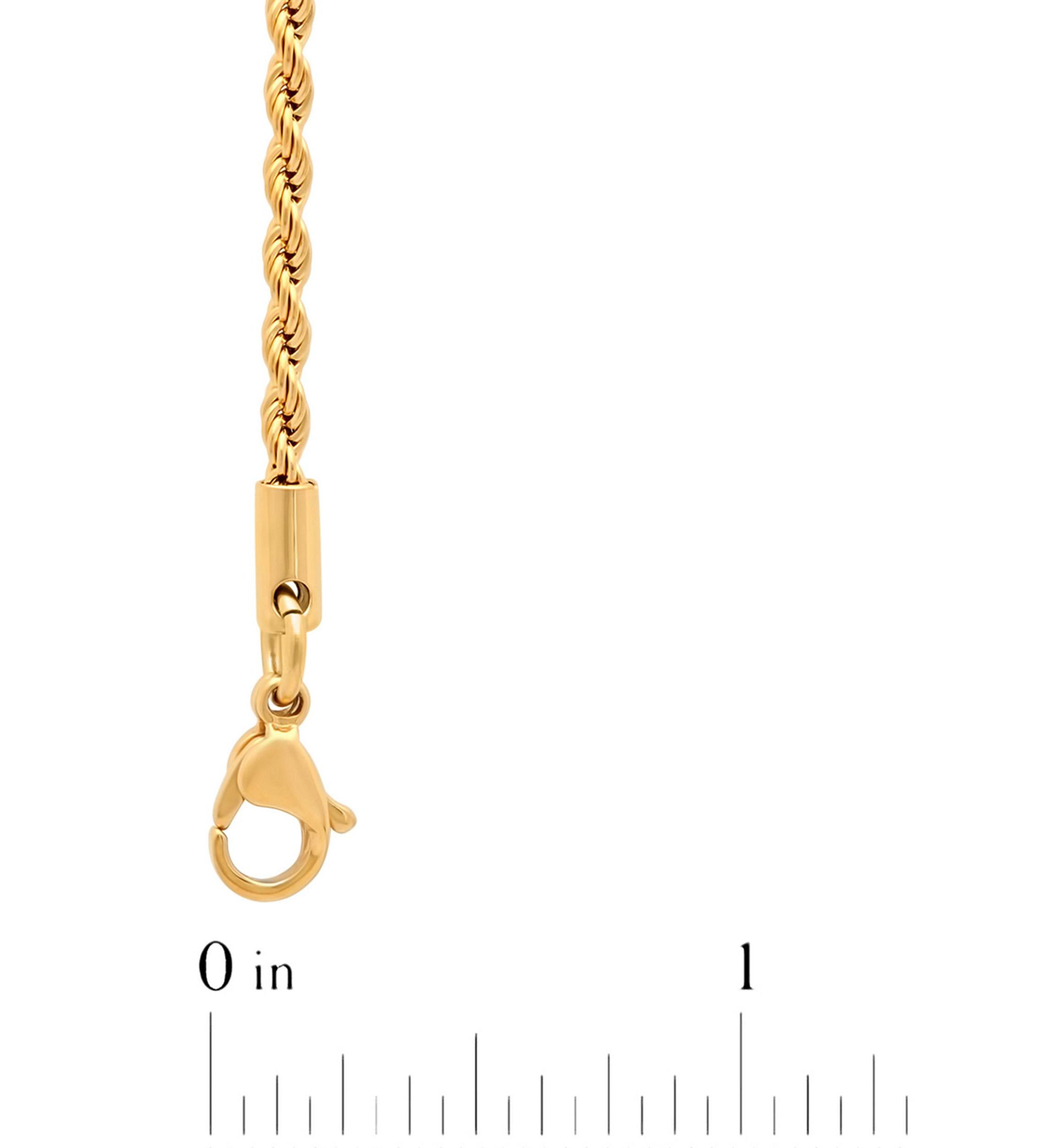 Mens Stainless Steel Yellow Finish 24" Rope Chain