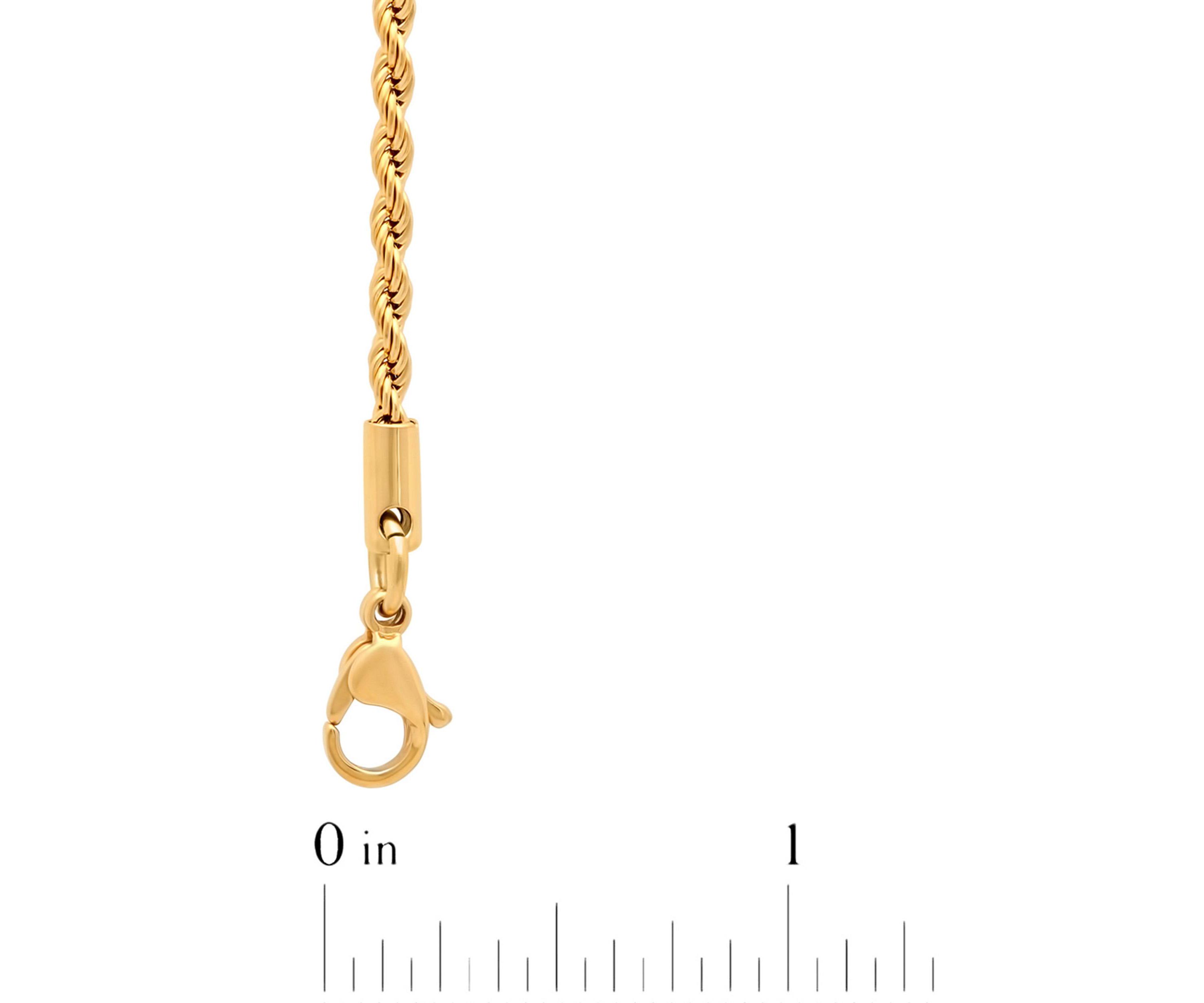 Mens Stainless Steel Yellow Finish 24" Rope Chain