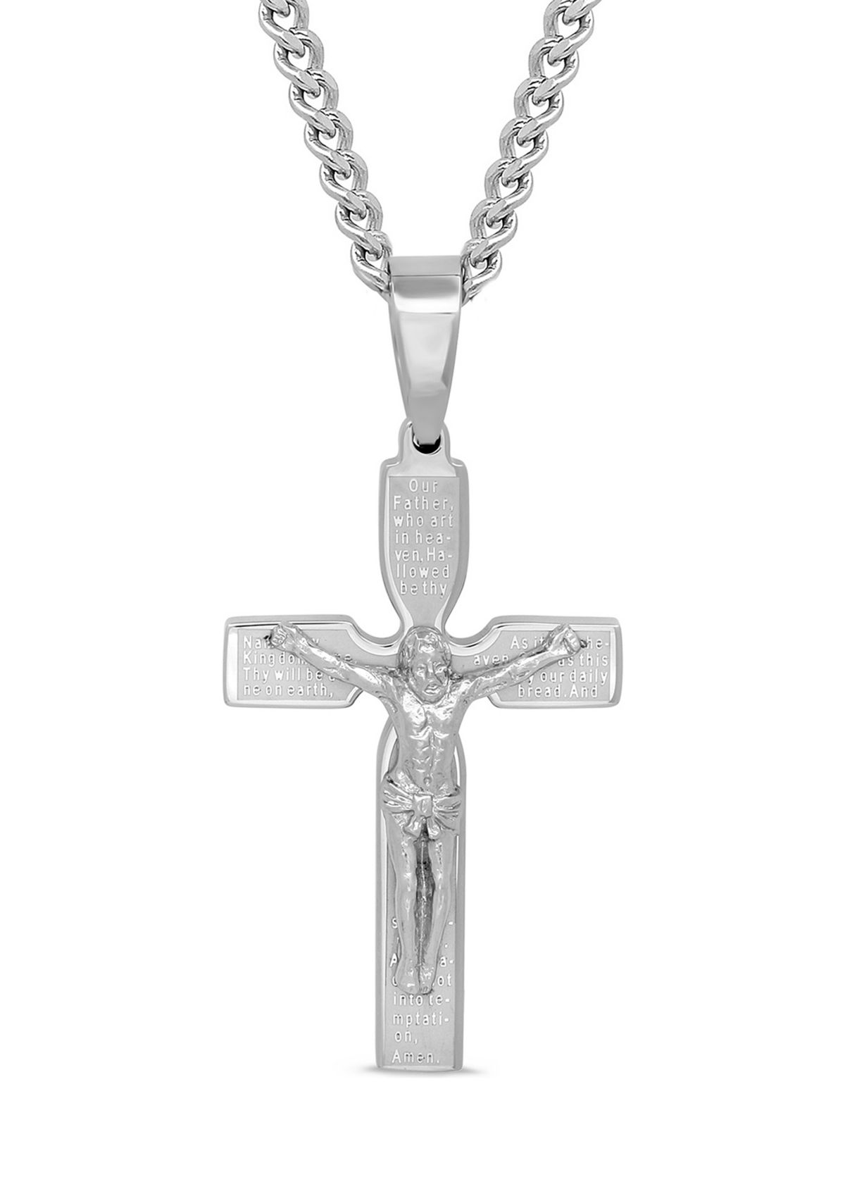 The Lords Prayer Crucifix Pendant in Stainless Steel