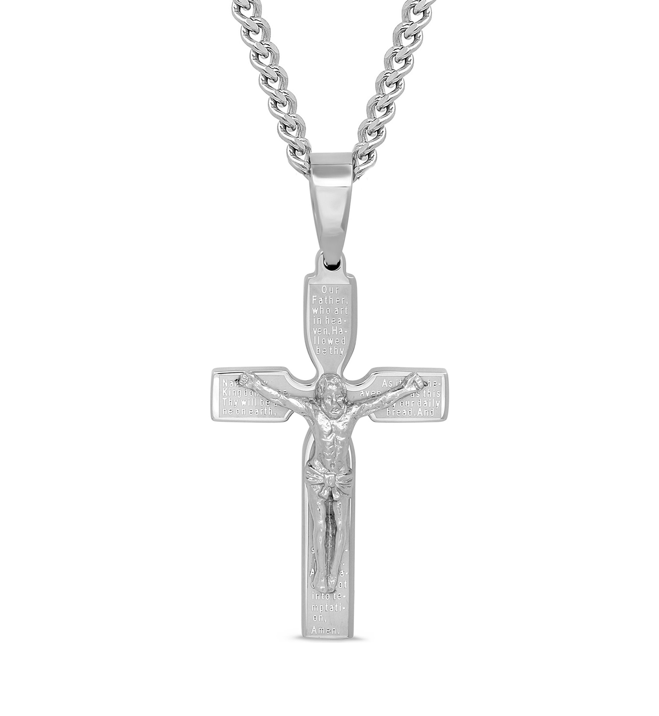 The Lords Prayer Crucifix Pendant in Stainless Steel