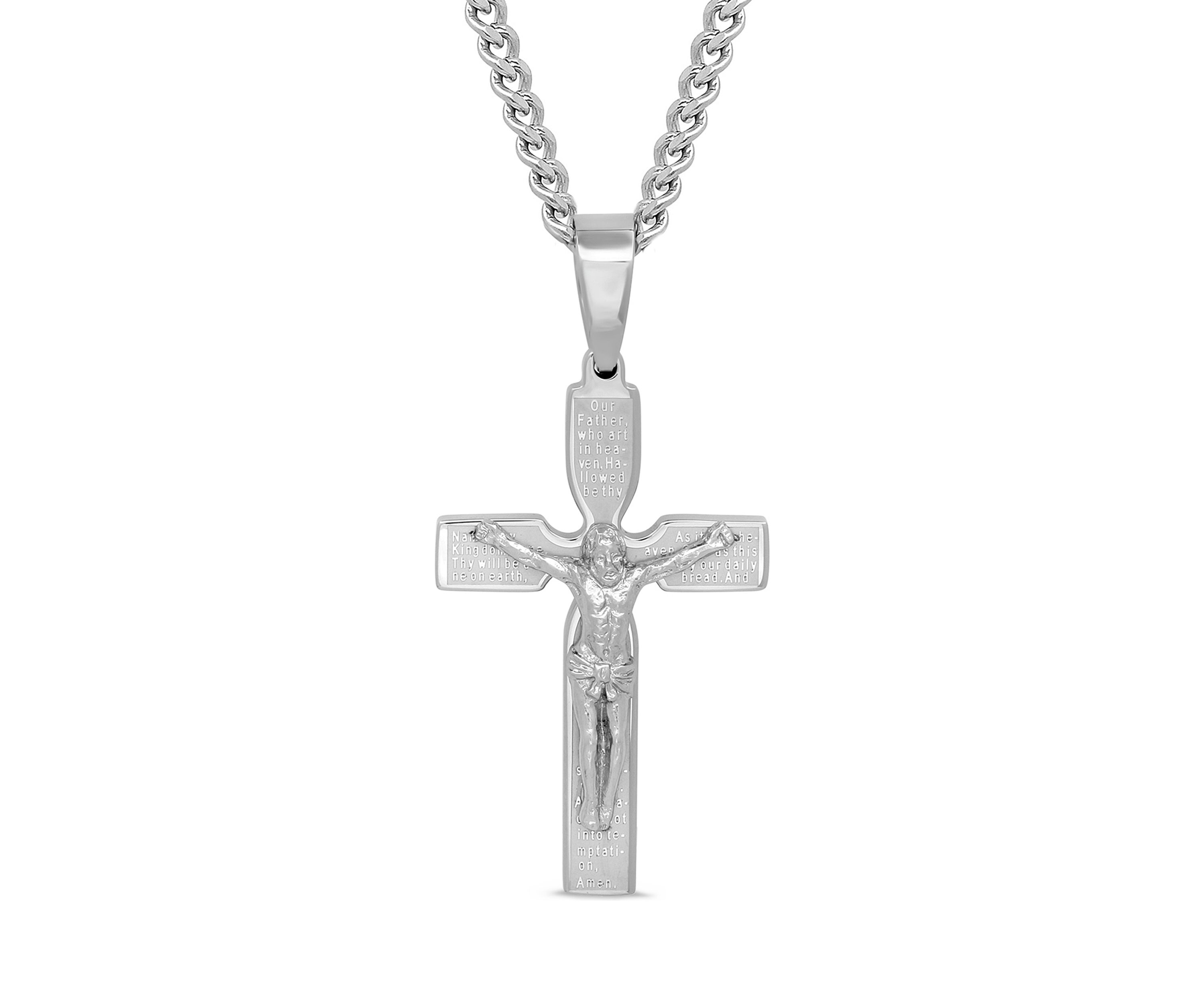 The Lords Prayer Crucifix Pendant in Stainless Steel