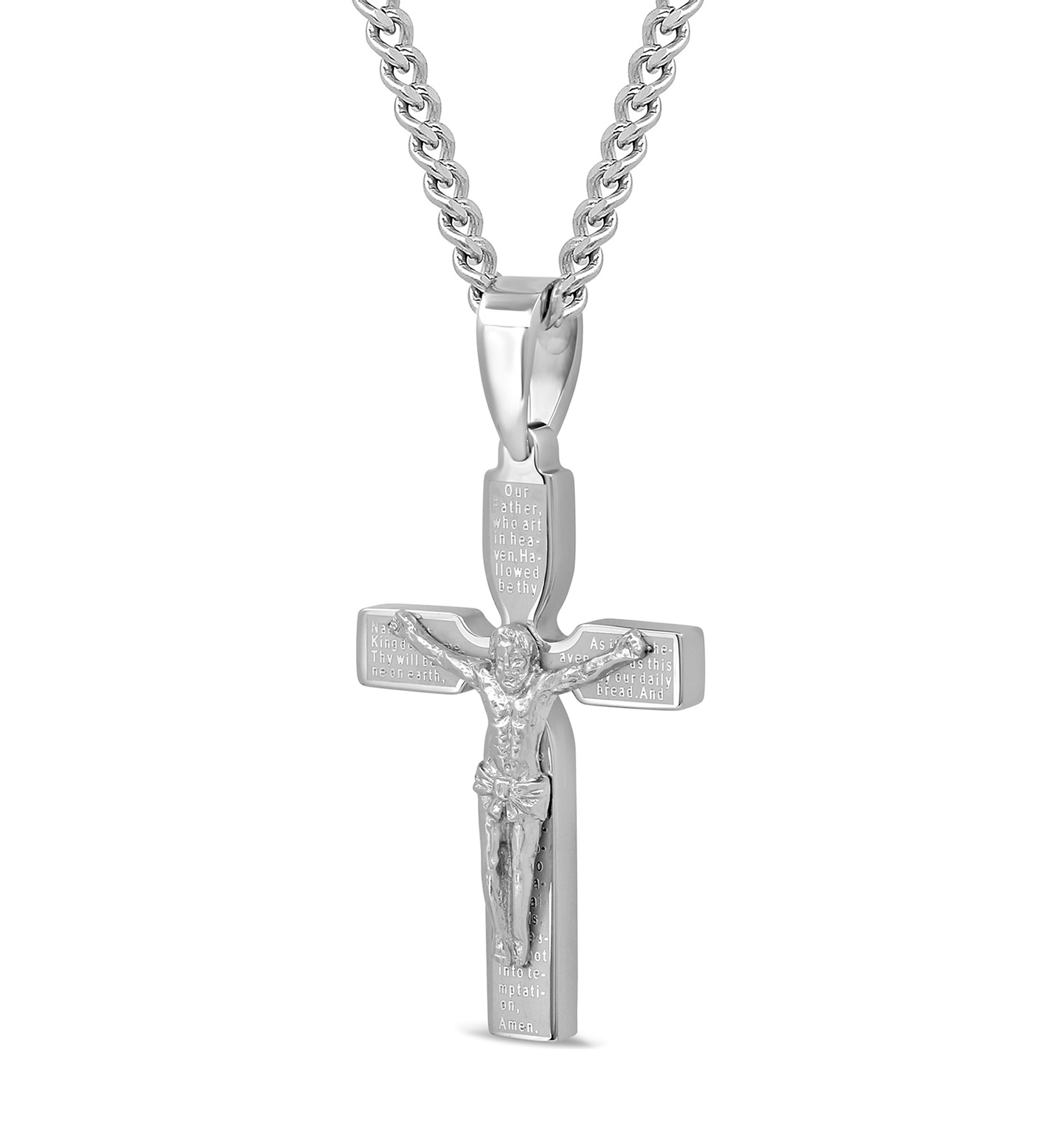 The Lords Prayer Crucifix Pendant in Stainless Steel