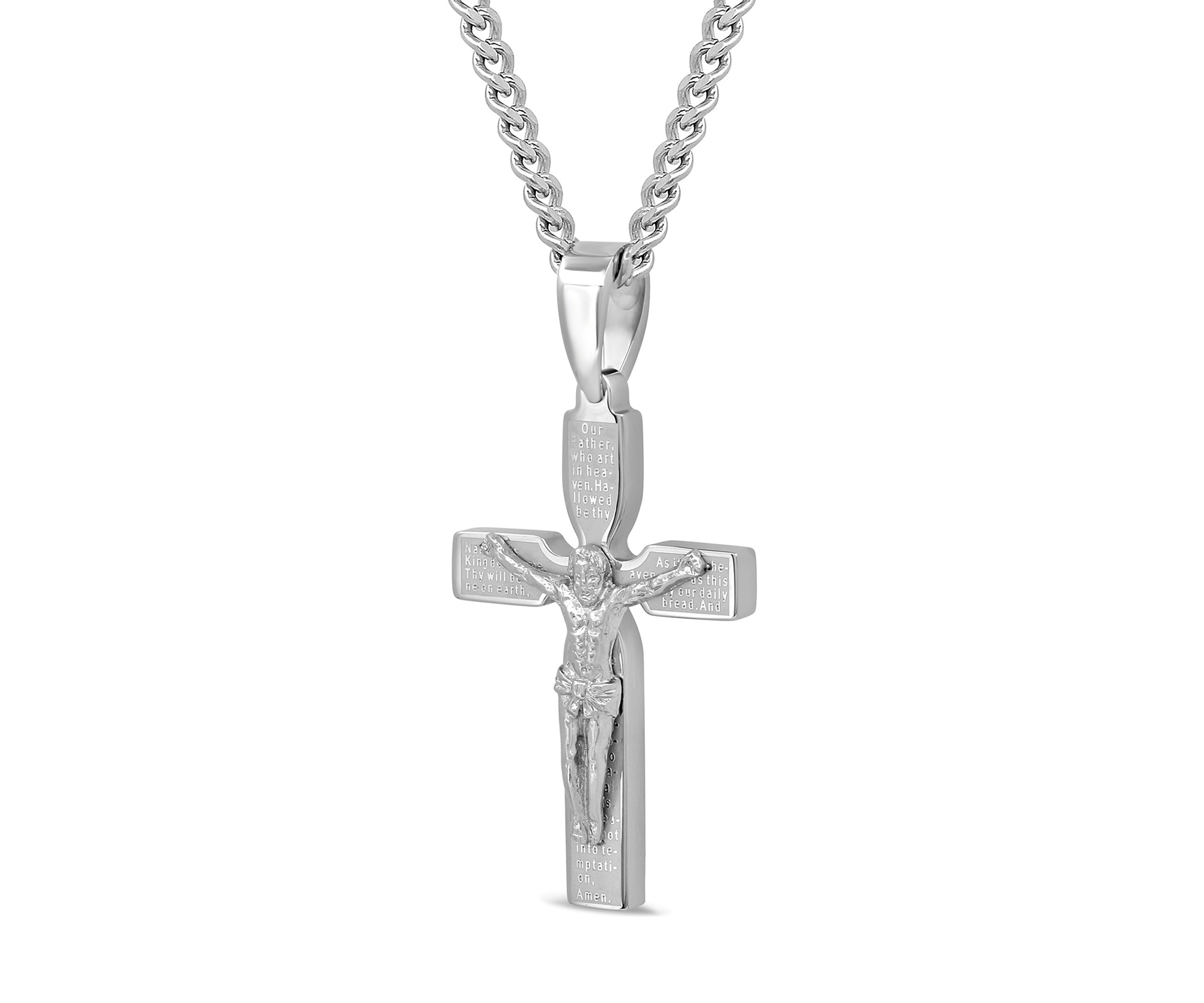 The Lords Prayer Crucifix Pendant in Stainless Steel
