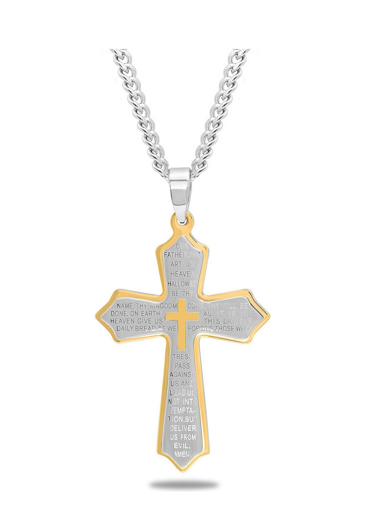 The Lords Prayer Cross Pendant Necklace in Two-Tone Stainless Steel