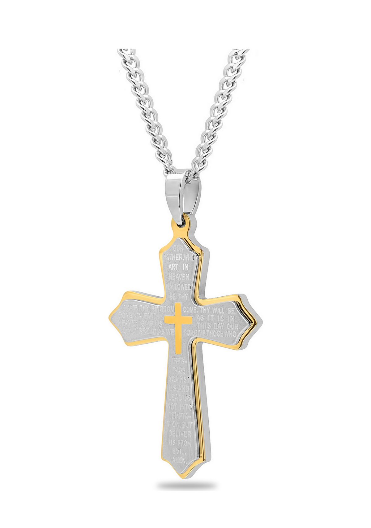 The Lords Prayer Cross Pendant Necklace in Two-Tone Stainless Steel