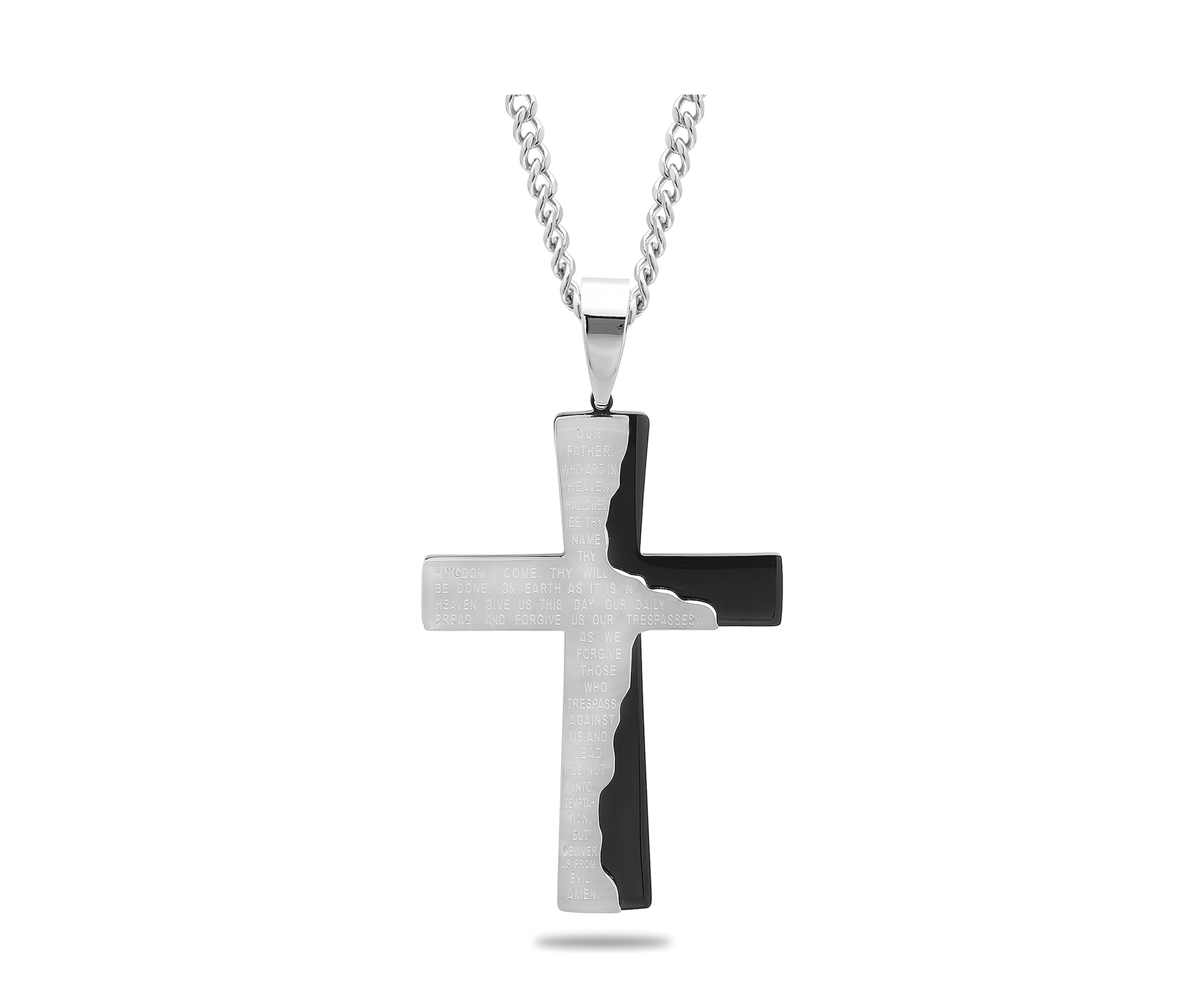 The Lords Prayer Tablet Cross Pendant Necklace in Two-Tone Stainless Steel