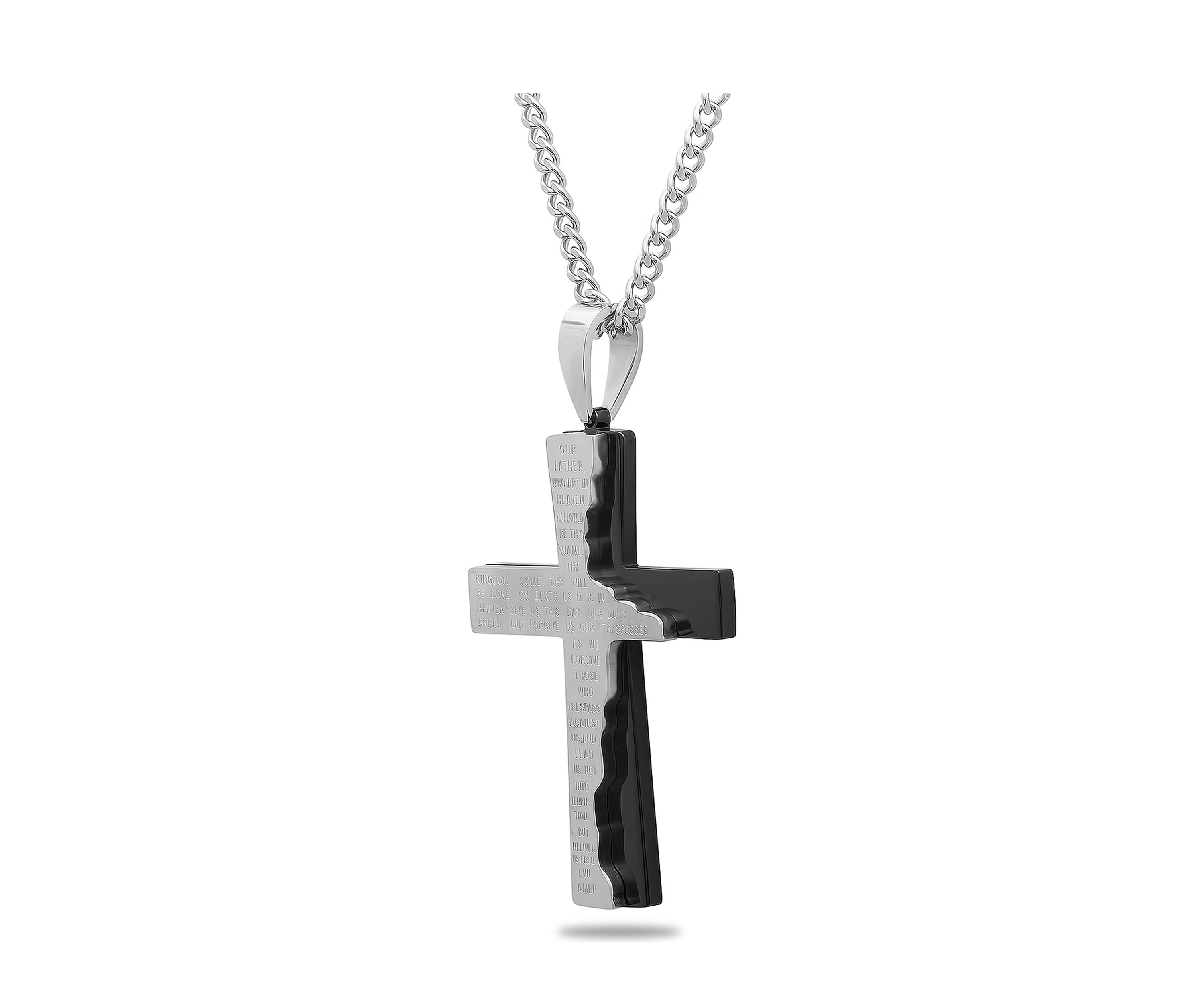 The Lords Prayer Tablet Cross Pendant Necklace in Two-Tone Stainless Steel