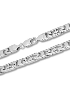 Curb and Cross Link Chain Necklace in Stainless Steel