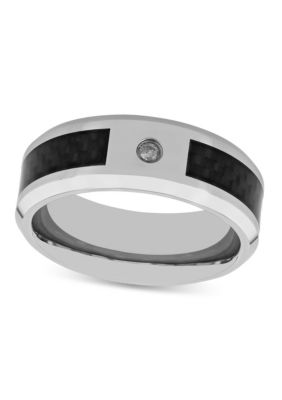 Belk & Co Men's 0.05 c.t. Diamond Carbon Fiber Inlay 8mm Band in Stainless Steel, Silver, 7.5 -  0195091016648
