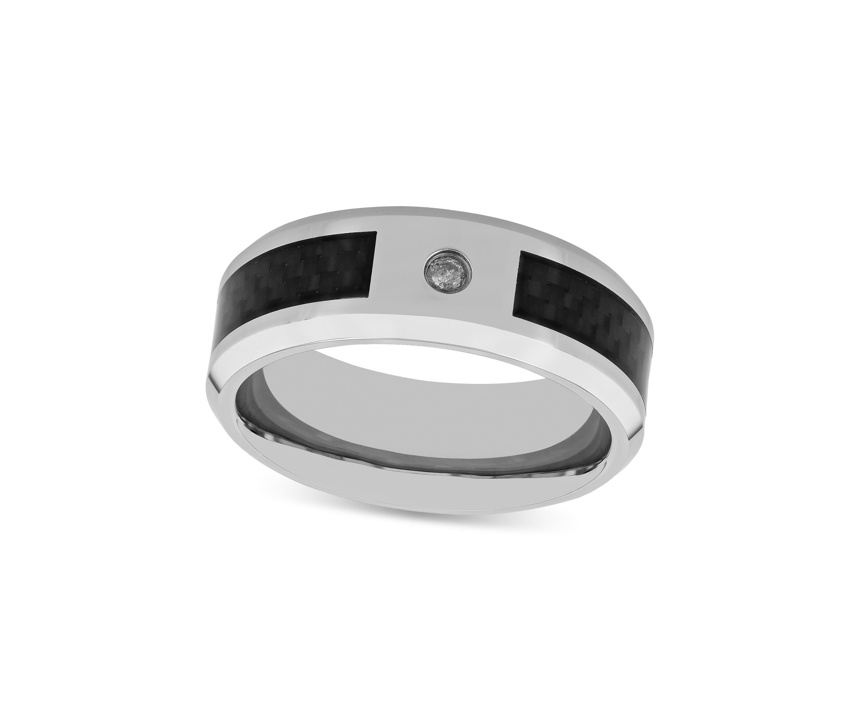 0.05 c.t. Diamond Carbon Fiber Inlay 8mm Band in Stainless Steel