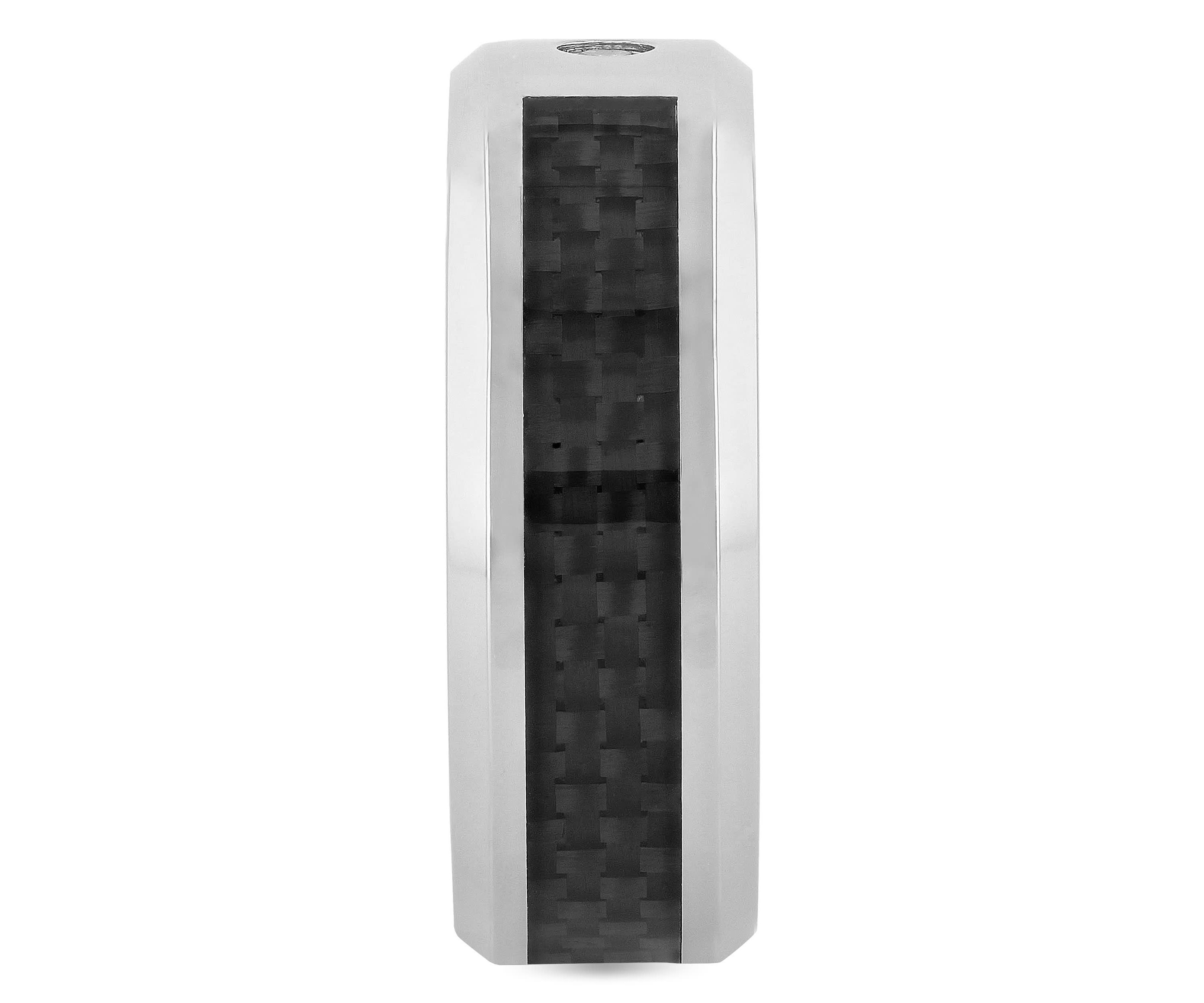 0.05 c.t. Diamond Carbon Fiber Inlay 8mm Band in Stainless Steel