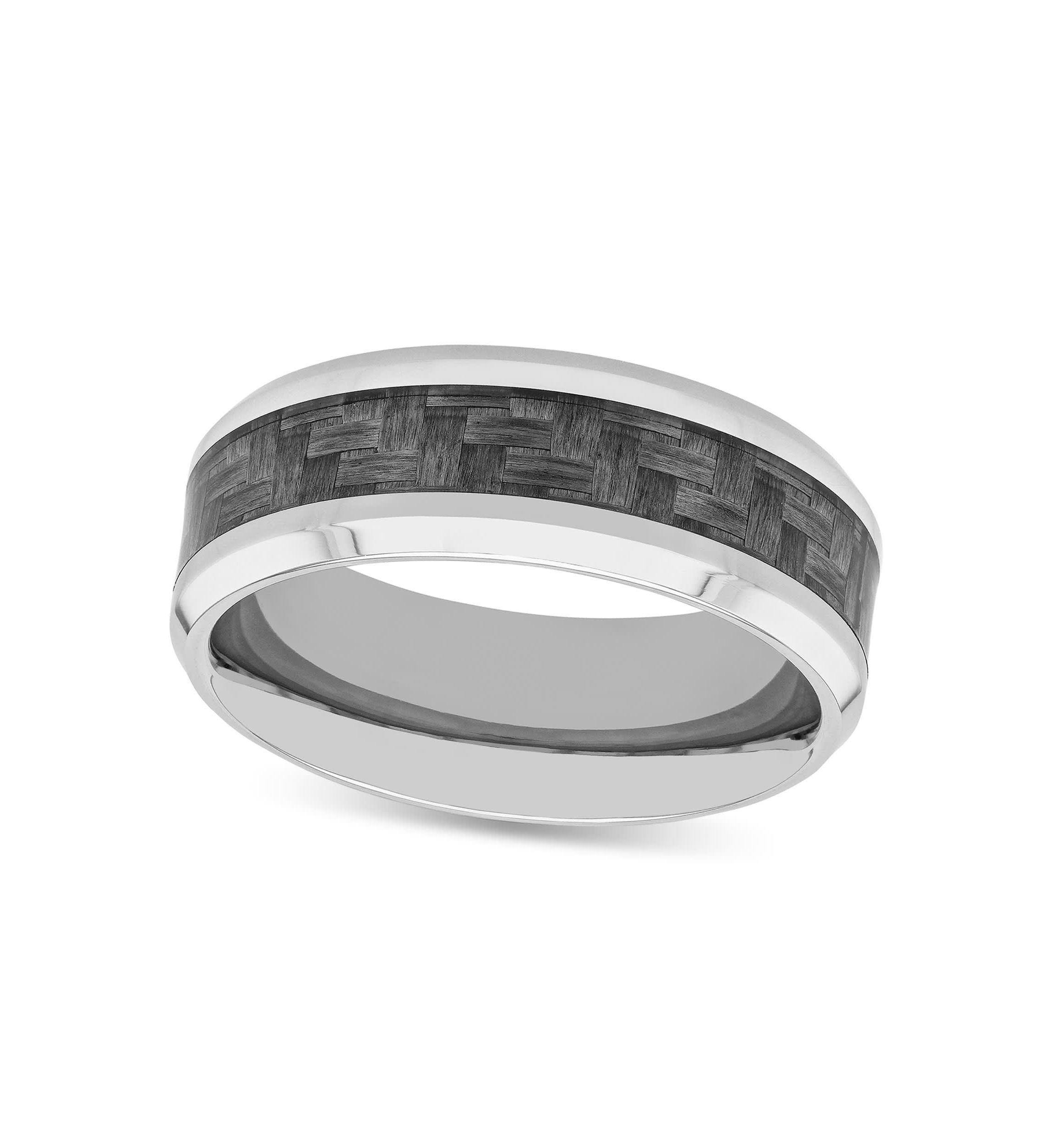 Patterned Inlay Step Edge 8mm Band in Two-tone Stainless Steel