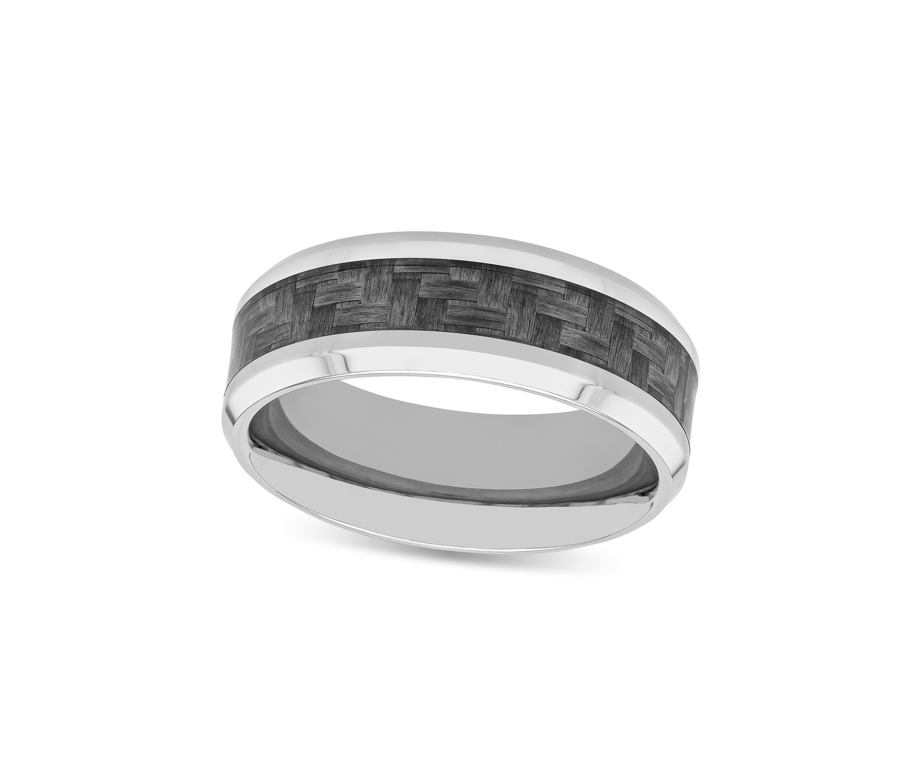 Patterned Inlay Step Edge 8mm Band in Two-tone Stainless Steel