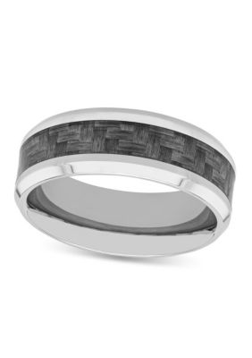 Patterned Inlay Step Edge 8mm Band in Two-tone Stainless Steel