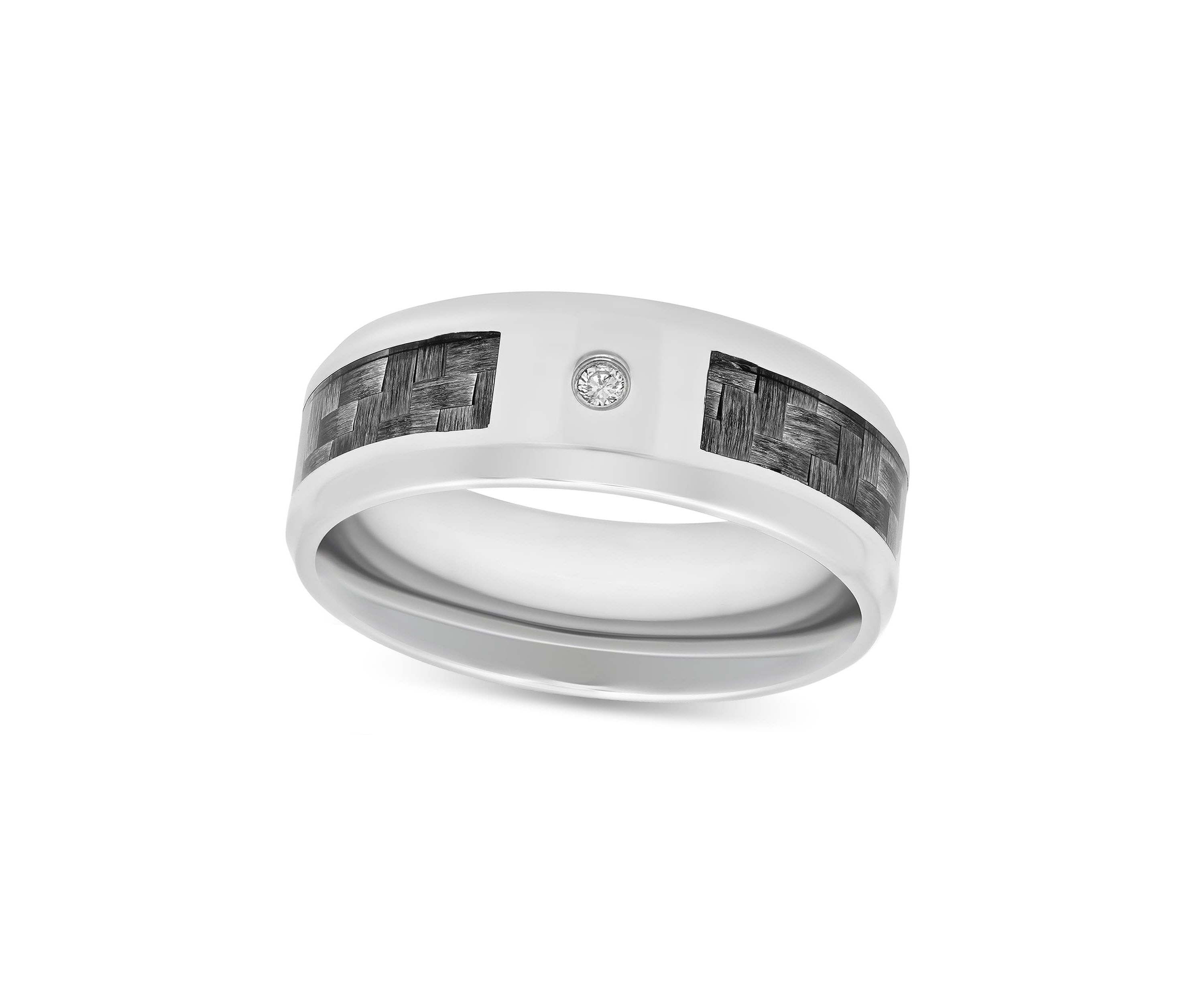 0.03 c.t. Diamond Patterned Inlay 8mm Beveled Band in Stainless Steel