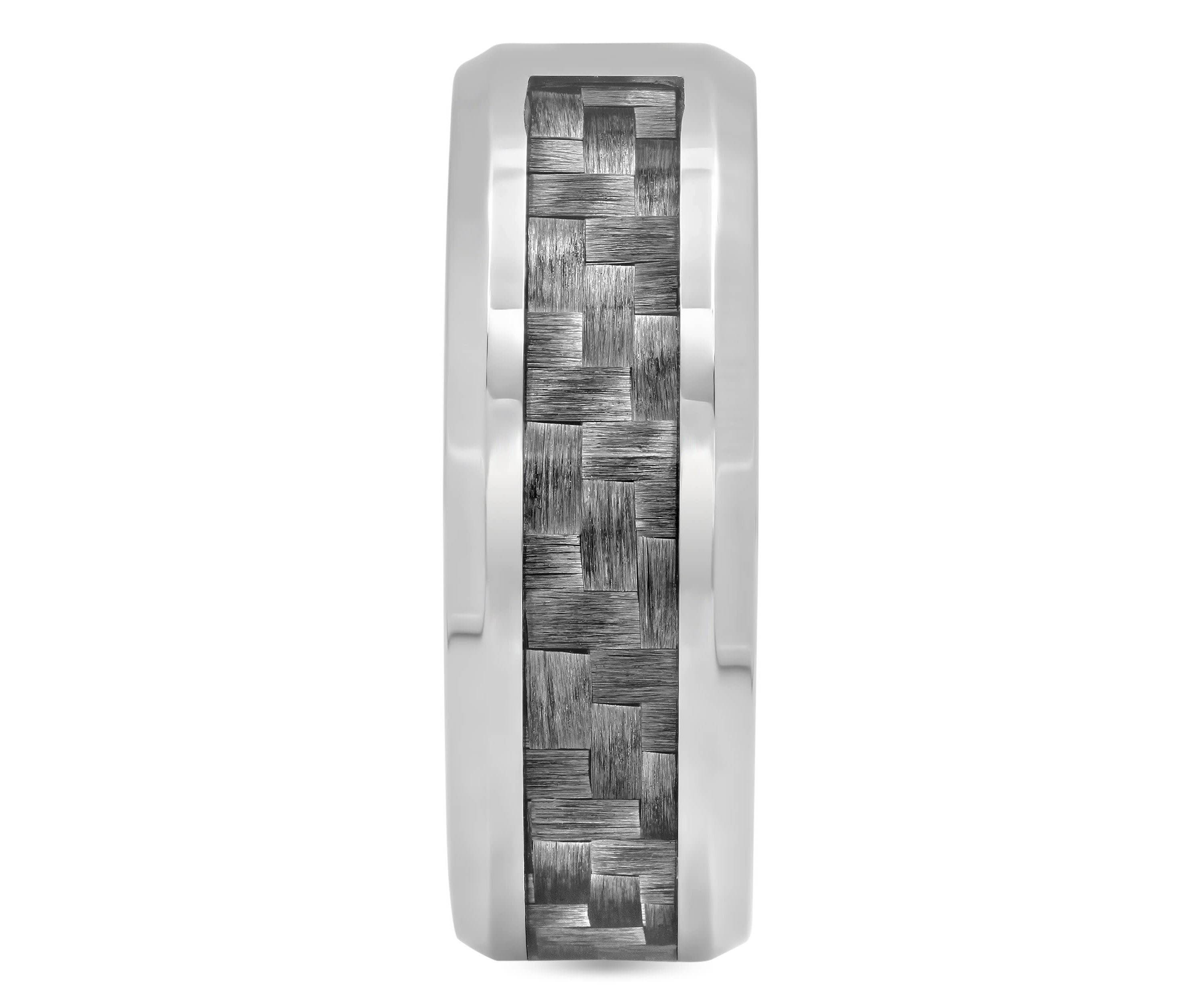 0.03 c.t. Diamond Patterned Inlay 8mm Beveled Band in Stainless Steel